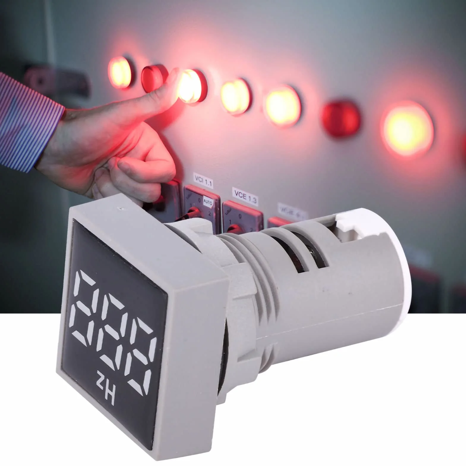 AC100~380V 20~75Hz Quadratische Digitalanzeige LED-Anzeige Lichtfrequenzmesser Elektrizität Hertz-Anzeige Messgerät(White)