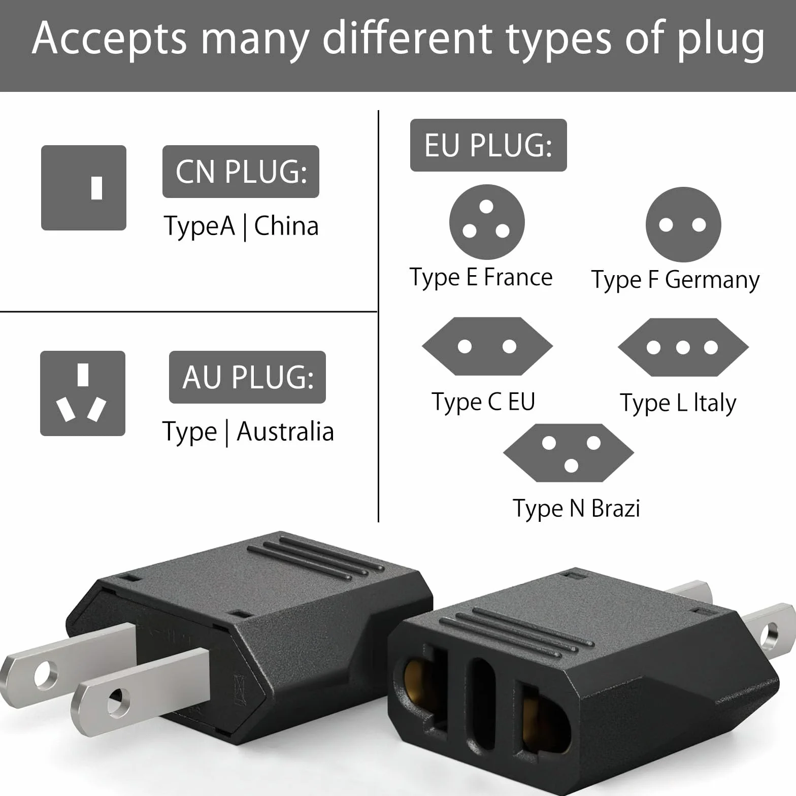 TNSLAND 4 szt. adapter podróżny USA, adapter sieciowy wtyczka USA Niemcy, wtyczka USA, adapter wtyczka, wtyczka USA, adapter do UE, Ameryki/Kanada/Meksyk/Japonia, 2 piny, uniwersalny adapter