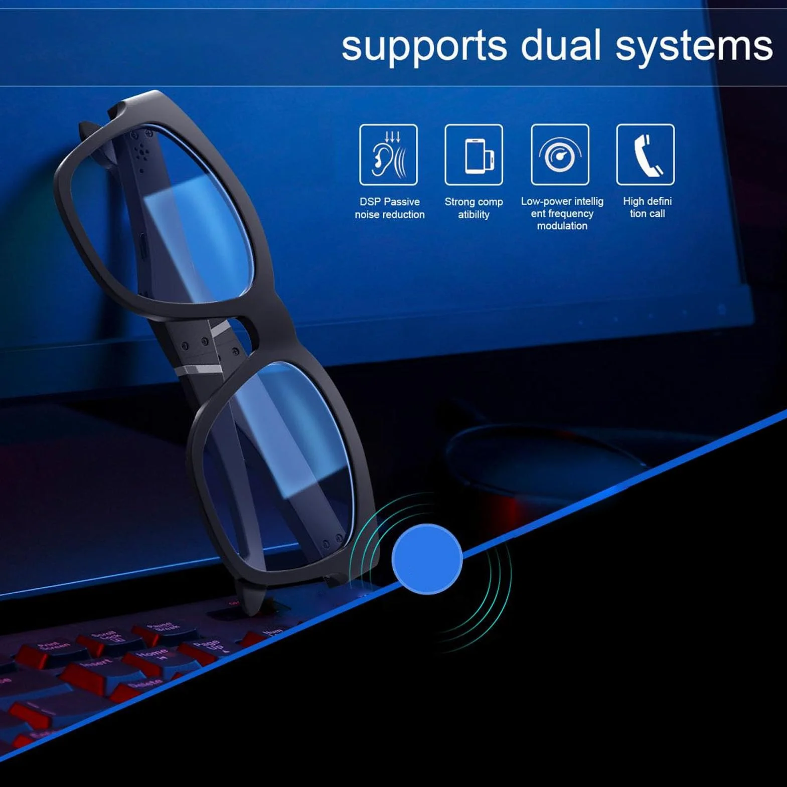 Inteligentne Okulary Bluetooth 5.0 z Filtrem Niebieskiego światła, Inteligentne Okulary Audio dla Kobiet i Mężczyzn, Wbudowany Mikrofon i Głośnik, Polaryzacyjne Soczewki