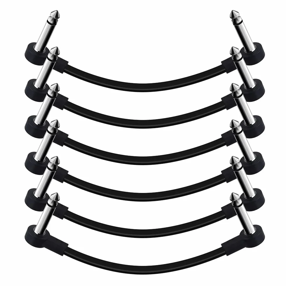 SONICAKE Kabel krosowy do gitary, pedałów, bezgłośny, kąt prosty, TS Mono, przewody do gitary, basu, czarne, 6 sztuk