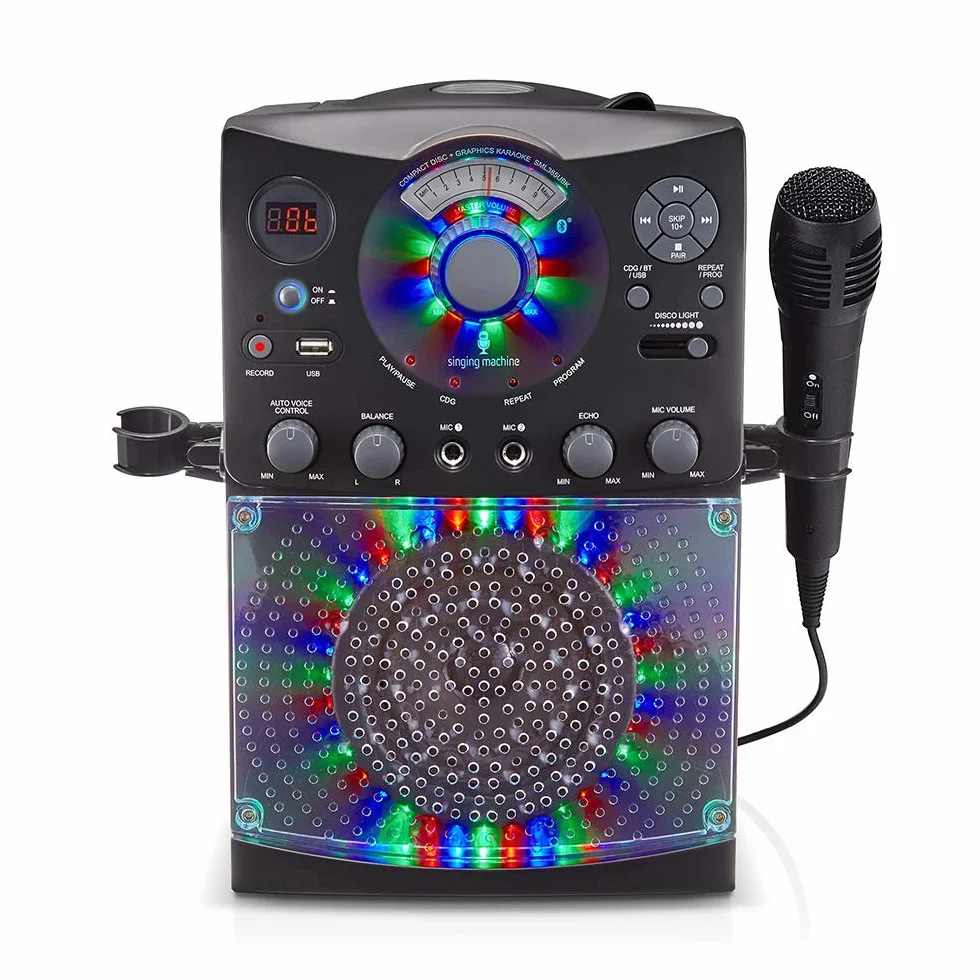 Singing Machine SML385U System do karaoke Bluetooth czarny LED mikrofony USB RCA AUX
