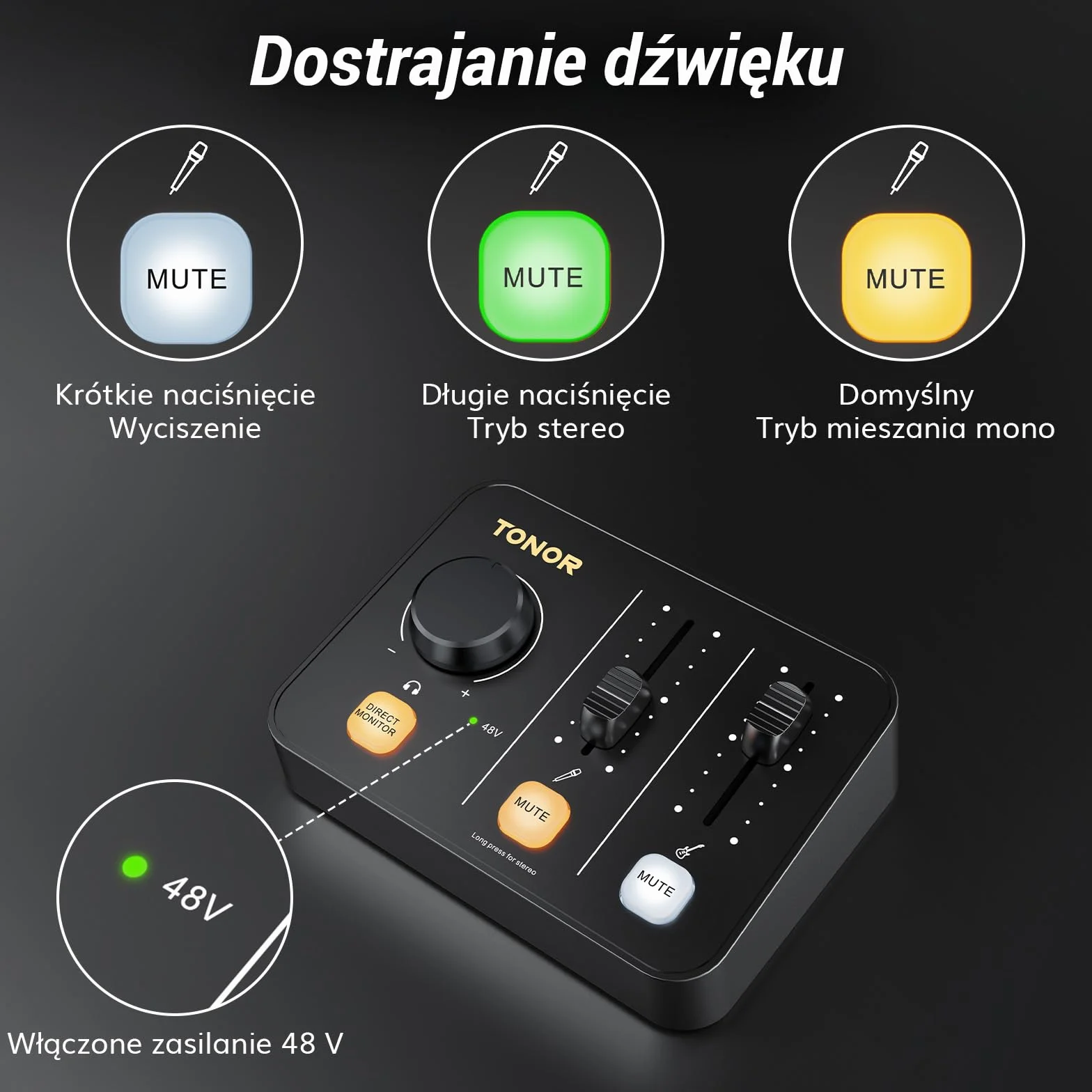 Zestaw mikrofonów TONOR do podcastów z interfejsem audio i uchwytem mikrofonowym, mikrofon XLR, mikrofony kondensatorowe, mikser audio, regulator głośności, 3D dźwięk stereo, do nagrań, podcastów