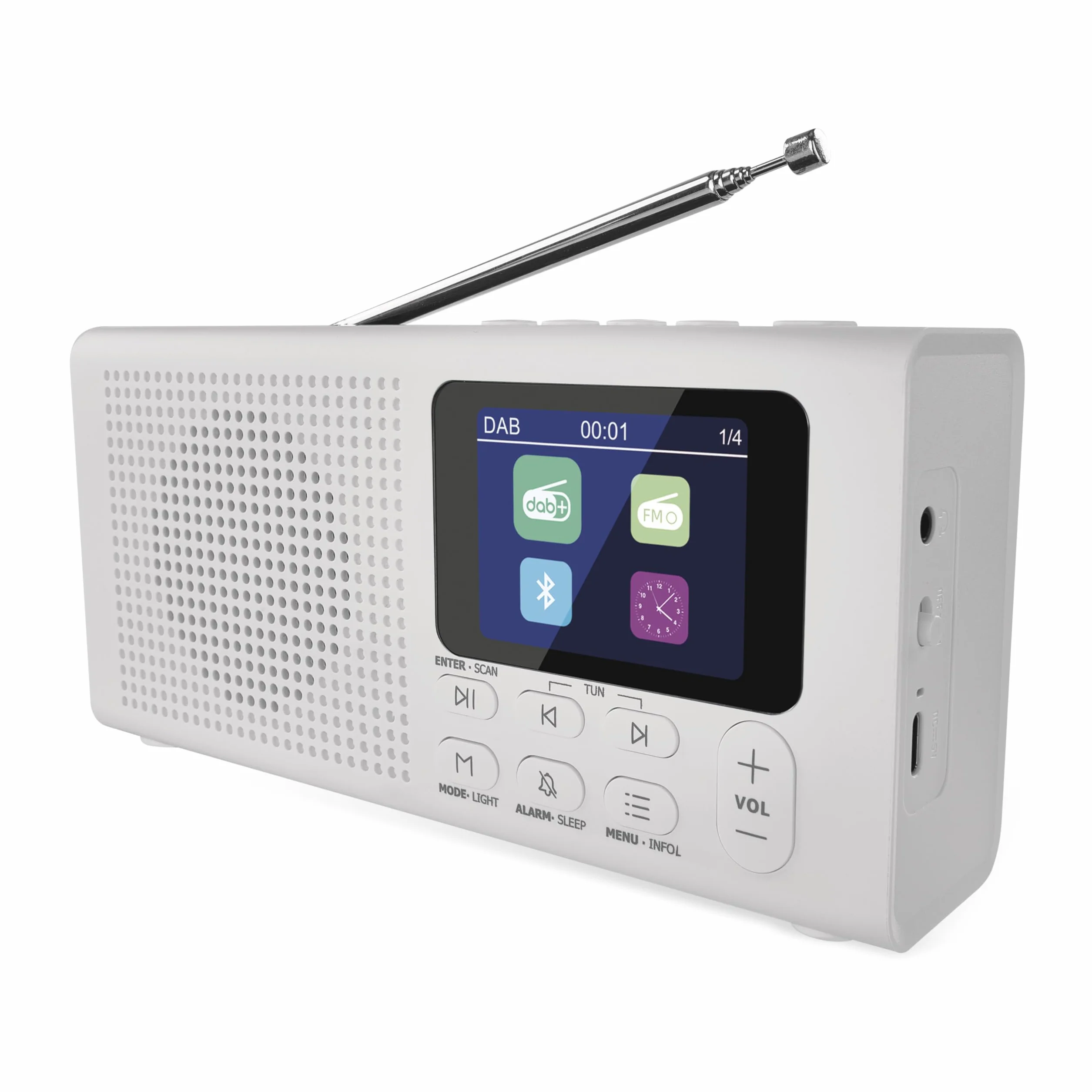 EMOS - Radio DAB+ z Bluetooth i podwójnym zasilaniem - przenośne radio cyfrowe z budzikiem, timerem i 40 miejscami pamięci - 4 x szybki wybór - radio kuchenne DAB+FM z kolorowym wyświetlaczem TFT LCD