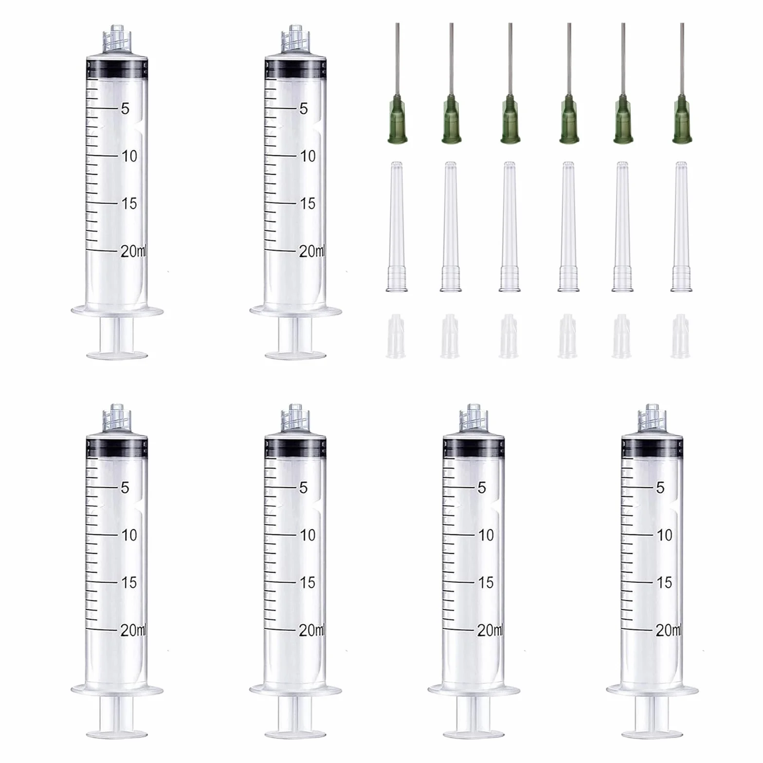 Zestaw 6 strzykawek do pokarmu, strzykawka do pomiaru płynów, strzykawka 20 ml, z igłą 14 g, 1 cal, sterylne tworzywo sztuczne ze strzykawką z kapturem do pomiaru karmy