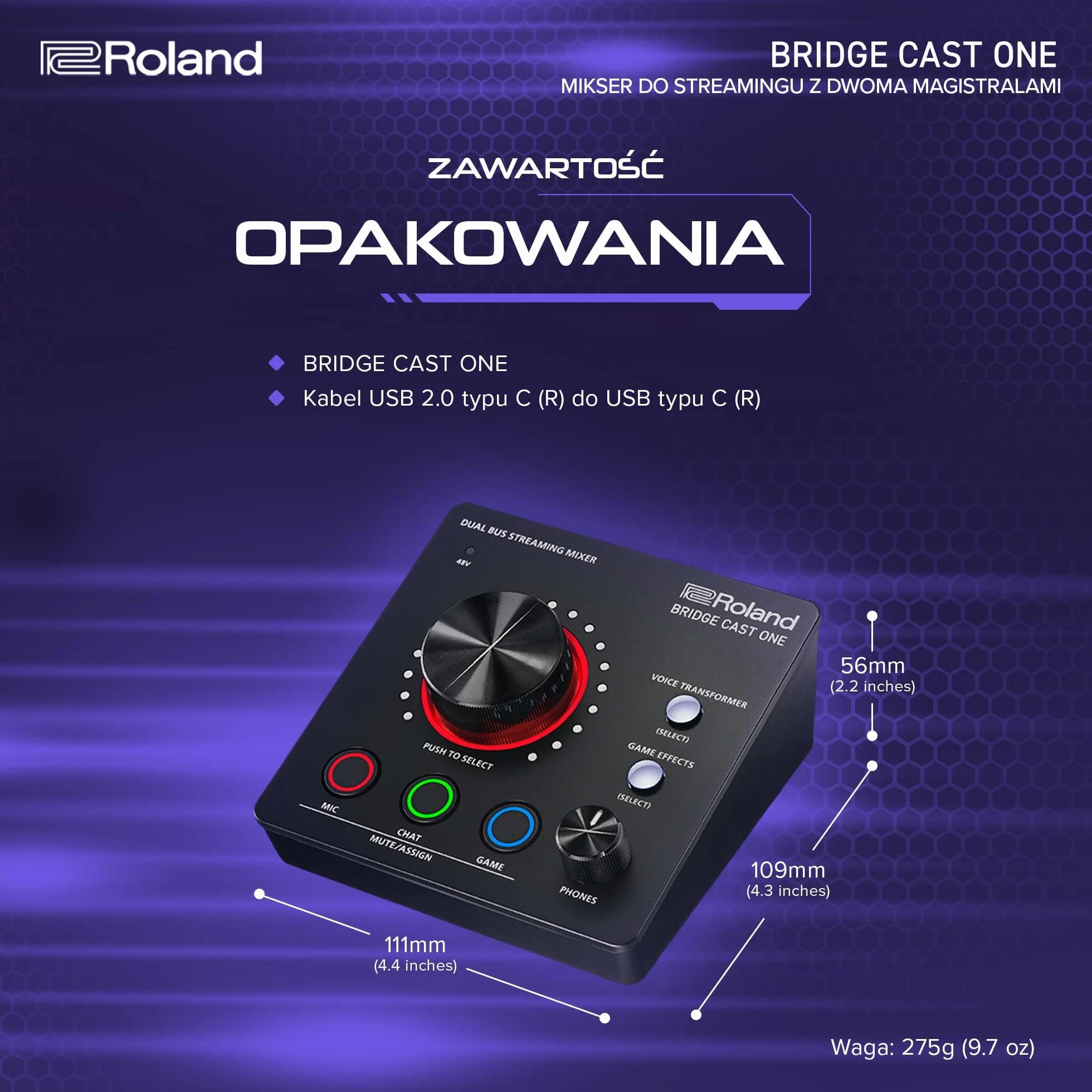 Roland BRIDGE CAST ONE Dual Bus Streaming Mixer Kompaktowy Mikser Audio 32-bitowy DSP USB-C