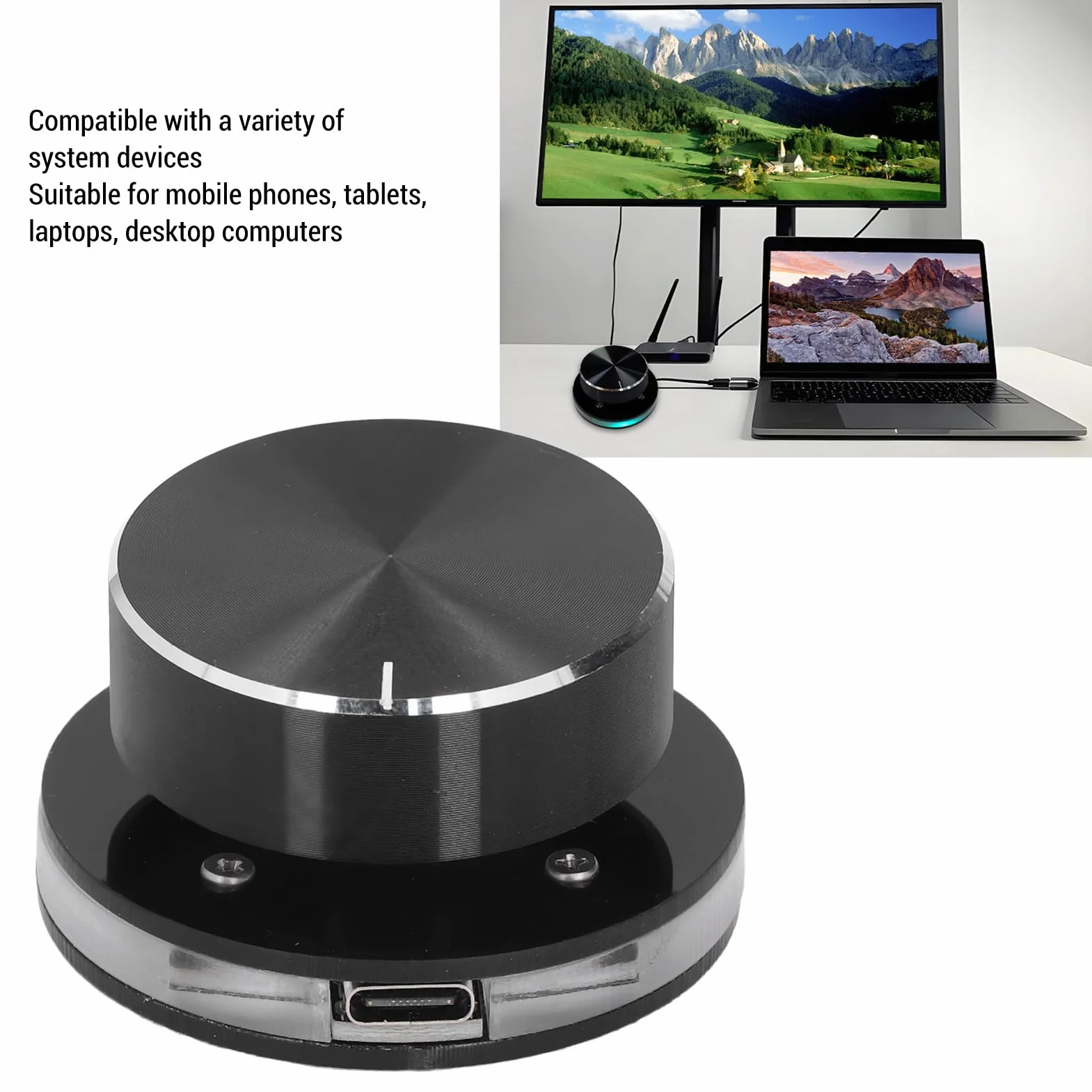 Ausla Pokrętło Sterowania Głośnością USB, Akrylowy Multimedialny Regulator Woluminu Audio z światłem RGB, Konfigurowalny Kontroler Głośności dla Komputerów i urządzeń Mobilnych