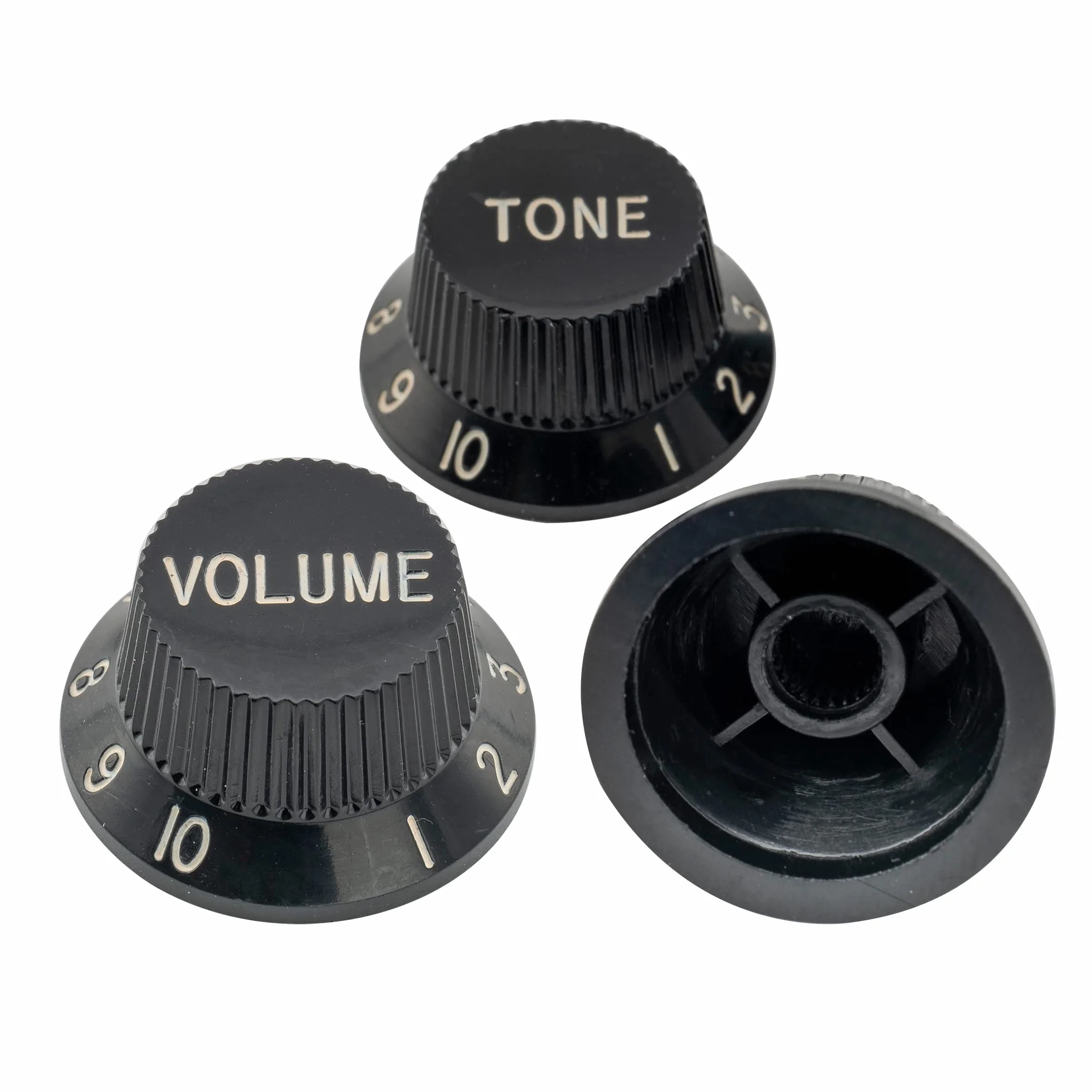Musiclily Pro Calowa Gałka Potencjometru Strat Knobs 1 Volume 2 Tone do Gitary Elektryczny Typu Stratocaster, Czarny(3 szt.)
