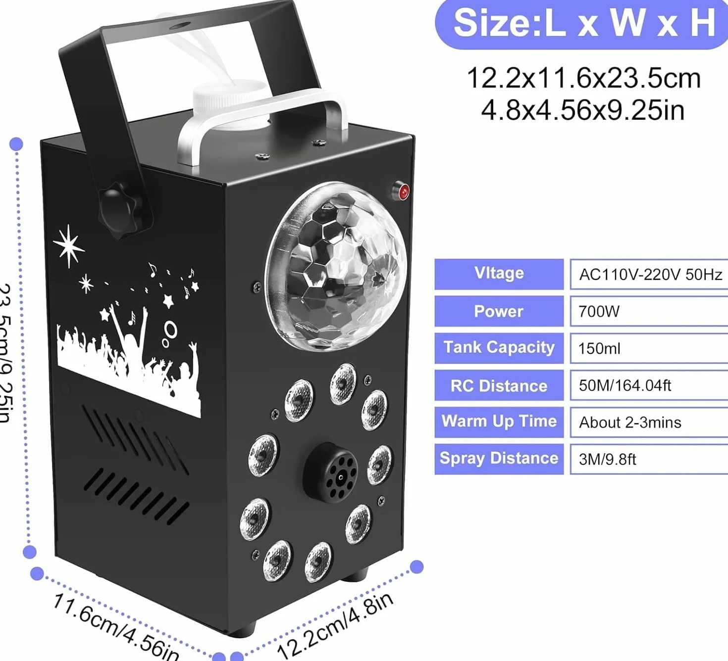 Wytwornica mgły, 700 W, z kulą dyskotekową z podświetleniem LED, maszyna do mgły z pilotem zdalnego sterowania, do dekoracji, na Halloween, Boże Narodzenie, imprezy i pokazy sceniczne