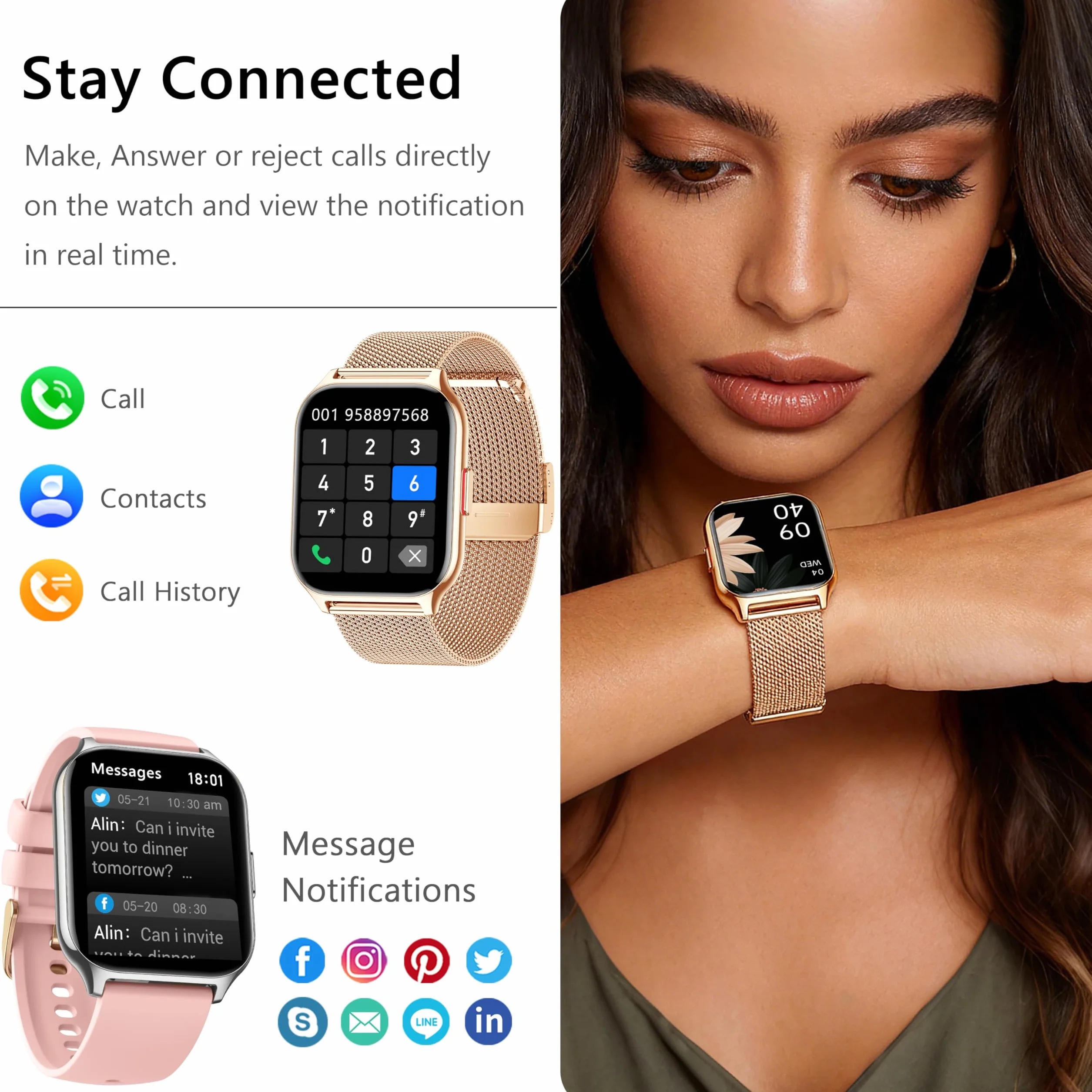 Smartwatch, odbieranie, nawiązywanie połączeń, 2-calowy smartwatch dla mężczyzn i kobiet, zegarek fitness z ciśnieniem krwi, monitorem snu, licznikiem kroków, ponad 110 sportów, smartwatche