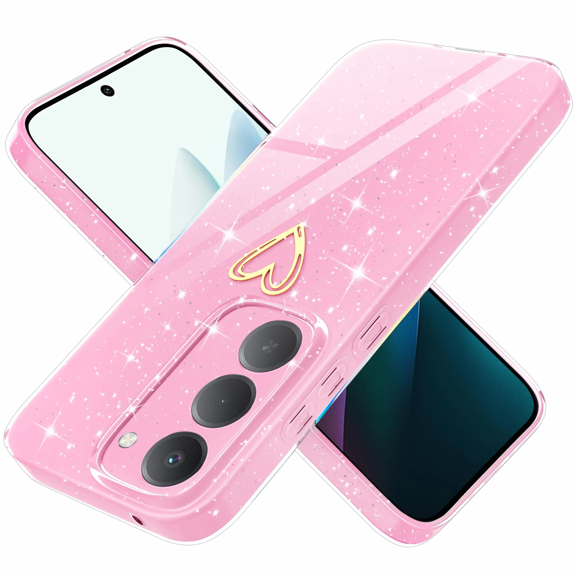 Pokrowiec na Xiaomi Redmi 15 4G/5G Glitter TPU Silikonowe błyszczące etui z ochroną aparatu Cienkie serce wzór miękkie odporne na wstrząsy ochronne etui do Redmi 15, różowy