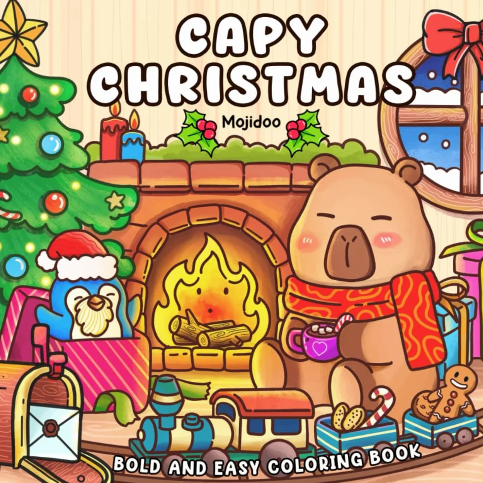 Capy Christmas Coloring Book: Bold and Easy Coloring Book for Adults and Teens, Simple Designs with Cute Capybara Characters and Cozy Season Spaces for Stress Relief
