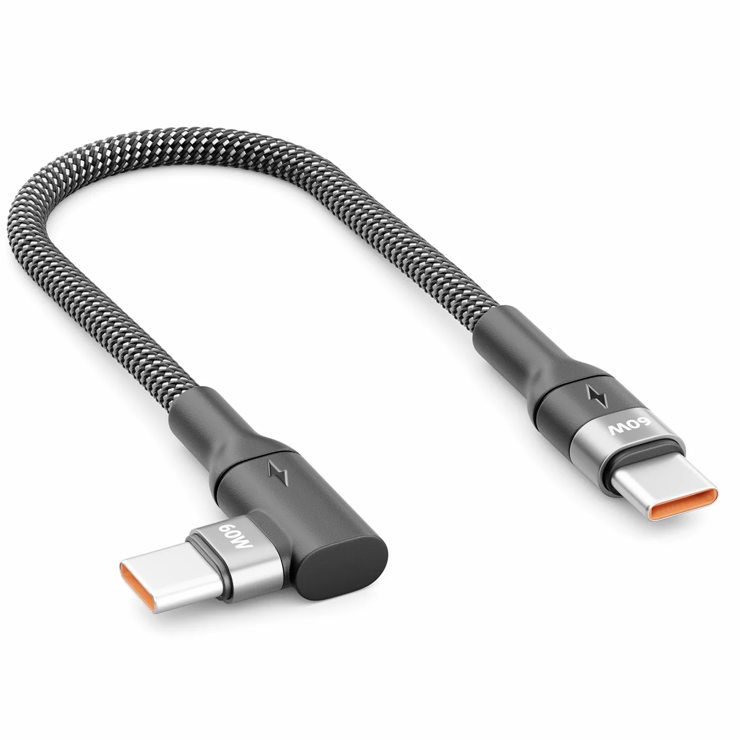 deleyCON 0,15m USB C Kabel Krótki Kątowy 90° (60W Kabel Szybkiego ładowania) USB-C na USB-C - Kabel do iPhone 17 16 15 Galaxy A16 A56 S25 S24 S23 Pixel iPad MacBook AirPods Tablet Carplay