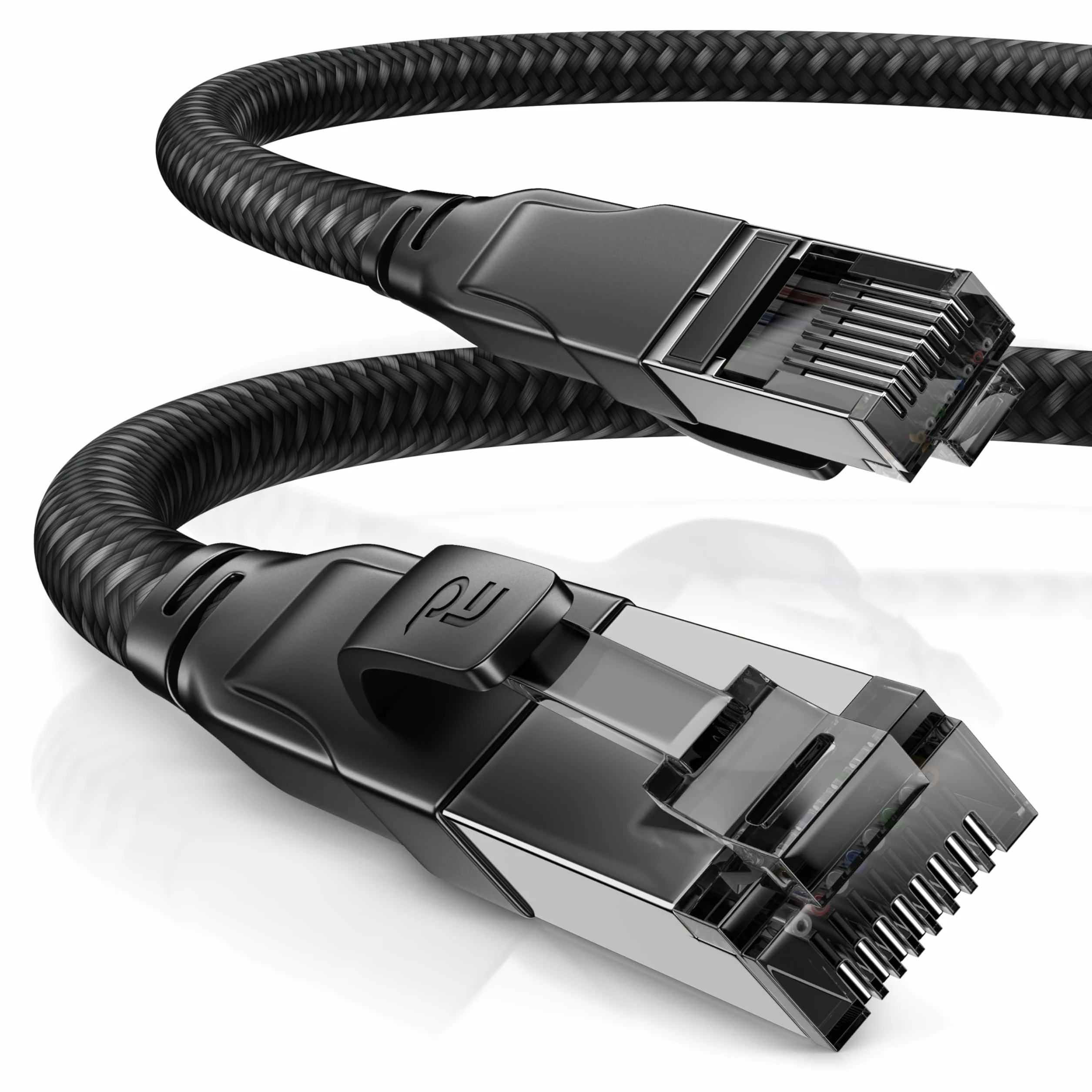 CSL Kabel sieciowy CAT 8.1, 40 Gb/s, 7,5 m, bawełniana kurtka, czarna seria, kabel krosowy LAN RJ45, kabel Gigabit Ethernet CAT 8, 4000 Mb/s, S/FTP PIMF Shielding