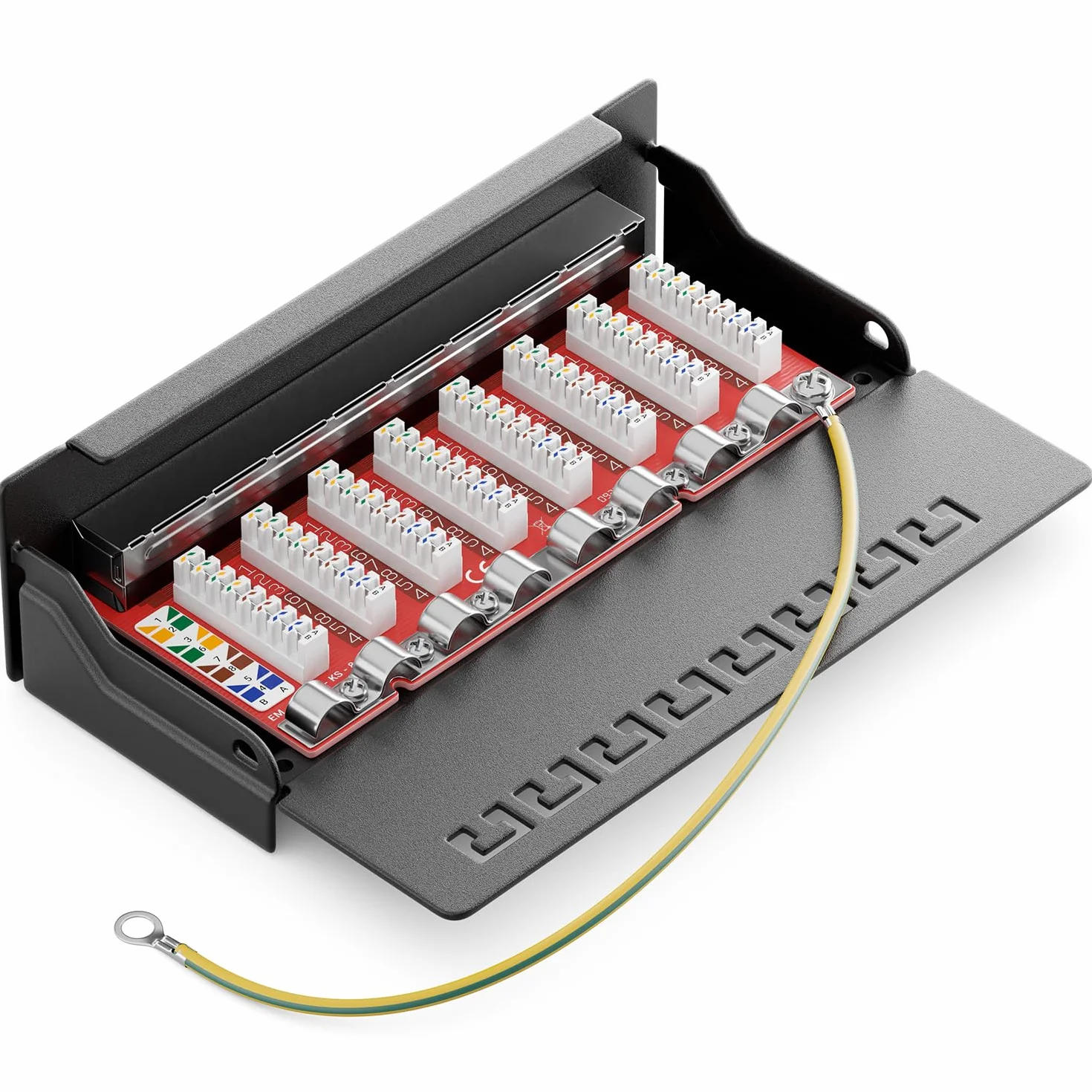 deleyCON CAT 6a Patch Panel Krosownica 8 Portów - na Biurko i na Ścianę Ekranowany 8x RJ45 Jack - TIA568A TIA568B - Czarny