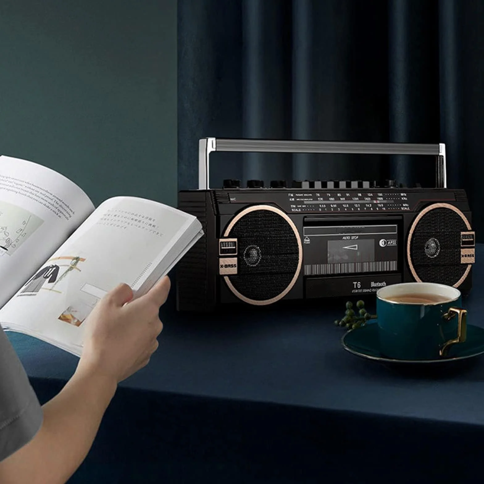 Przenośny odtwarzacz kasetowy Boom Box, magnetofon Bluetooth retro, głośnik radiowy AM/FM, na spotkania rodzinne, podróże