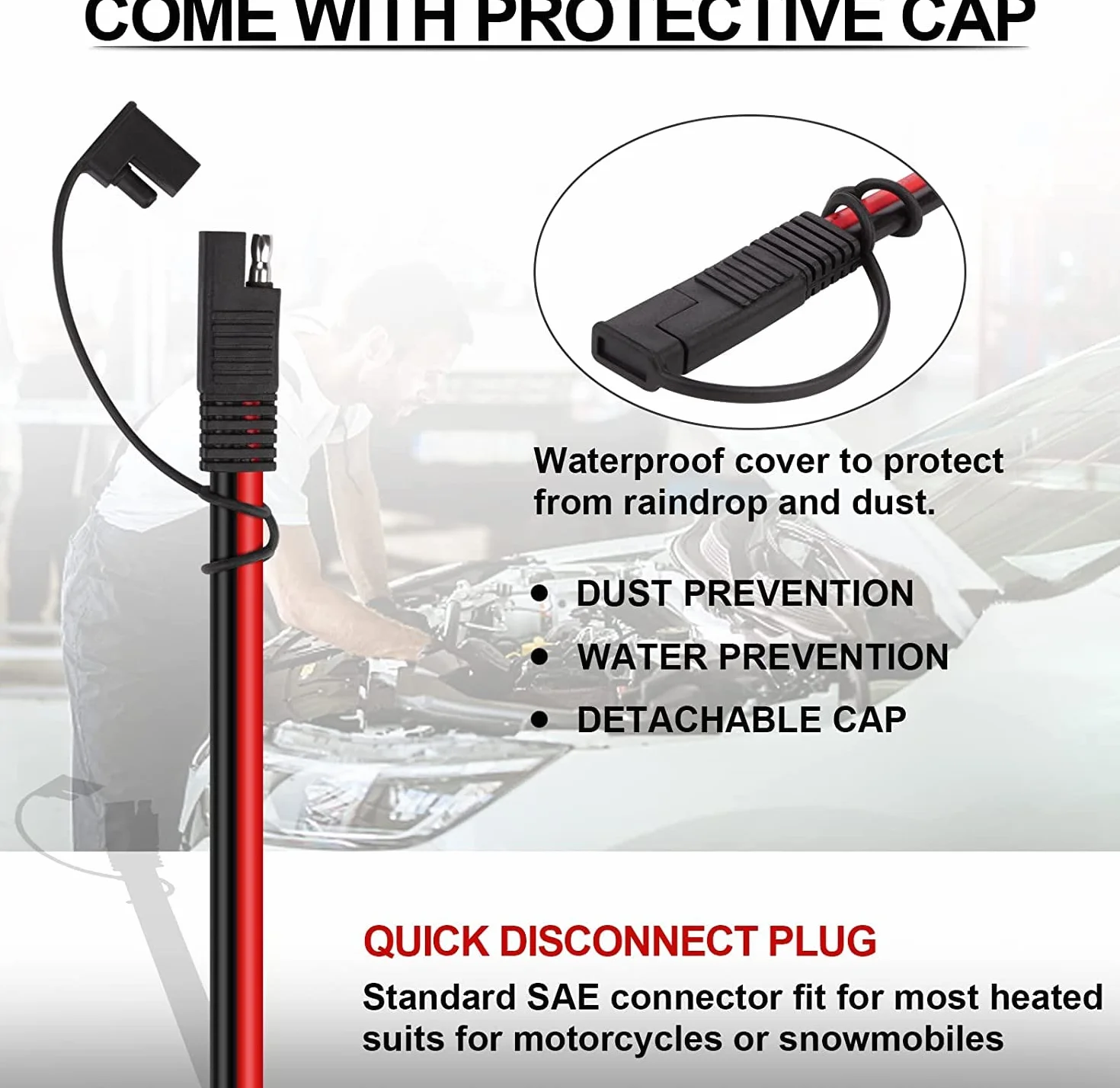 RUNCCI-YUN 4 SZTUK 12 V-24 V Kabel krosowy SAE, 12AWG SAE Złącza 30 cm, kabel przyłączeniowy SAE, przedłużacz samochodowy SAE