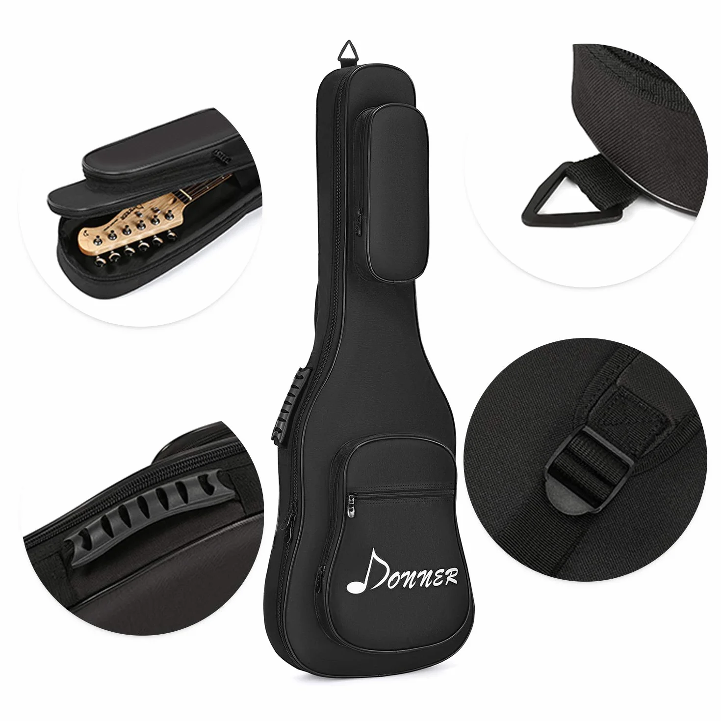 Donner Torba na gitarę elektryczną o grubości 10 mm, miękki, solidny futerał na gitarę z regulowanymi paskami, wodoodporna włóknina, wnętrze, pogrubiona gąbka, dwie kieszenie, czarny