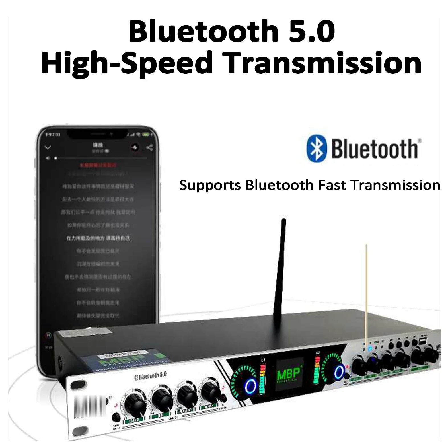 Jednostka efektów przedwzmacniacza, cyfrowy procesor audio, inteligentna ochrona przed wyciem, gniazdo USB, Bluetooth 5.0, obsługuje wiele bezstratnych formatów, idealny do występów scenicznych