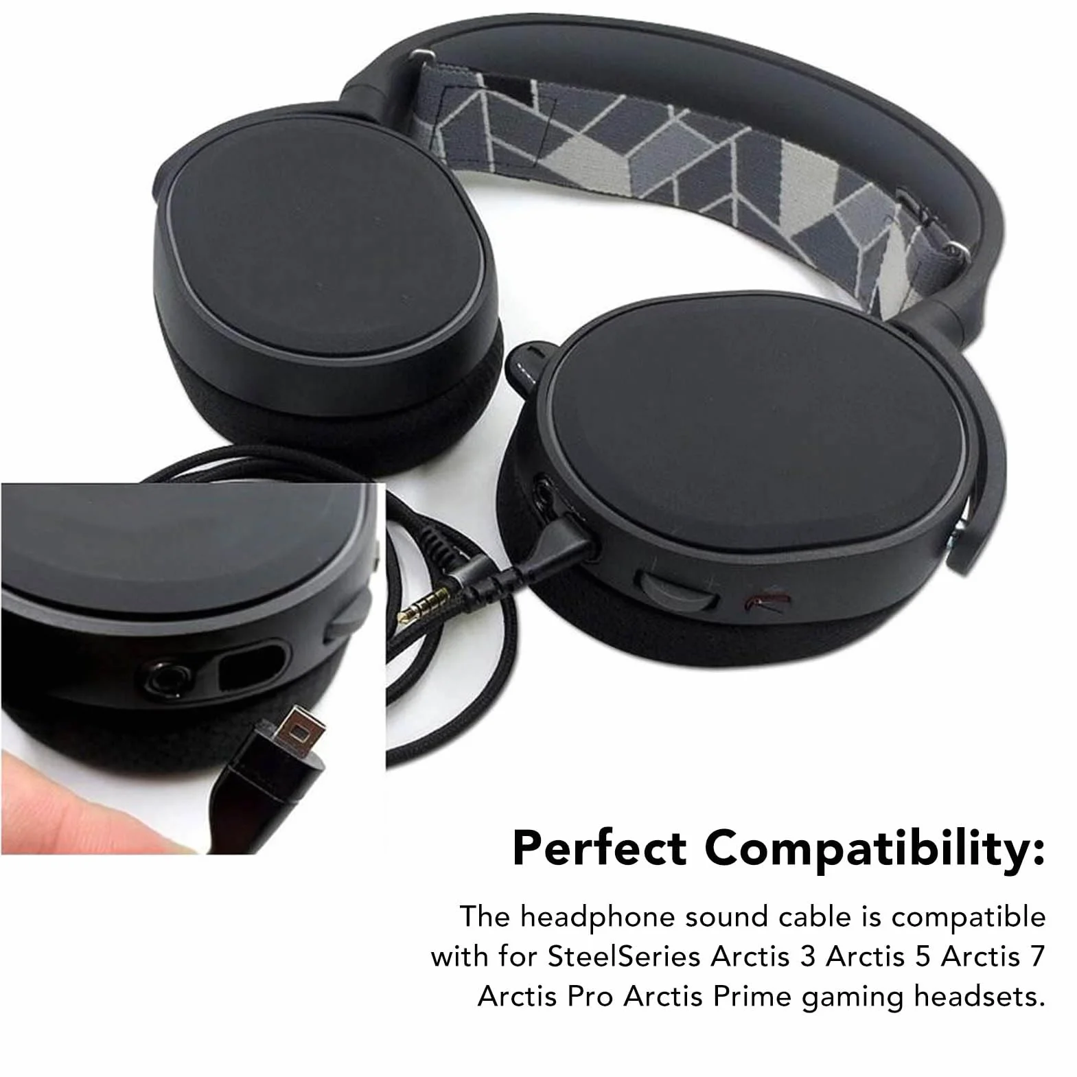 Kabel Audio Zestawu Słuchawkowego, Wymienny Kabel Audio, Kompatybilny ze Słuchawkami do Gier 3, 5, 7, Pro, Prime Gaming, 1,5 Metra