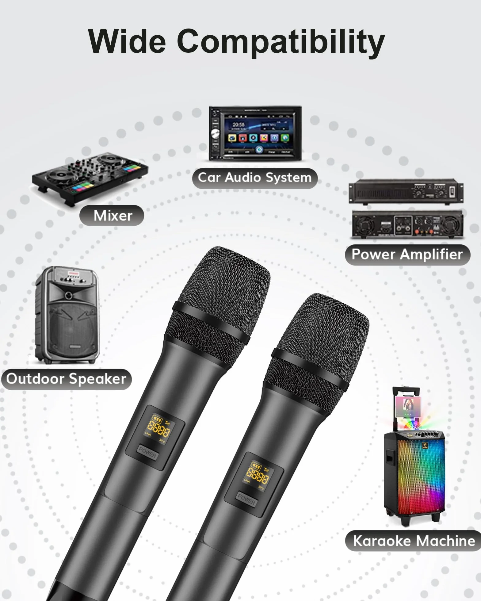 Mikrofony bezprzewodowe, TONOR podwójny ręczny dynamiczny system mikrofonowy do odbiornikiem do karaoke, KTV, wesela, imprezy, kościoła, 2x5 UHF regulowane częstotliwości, 60M szary