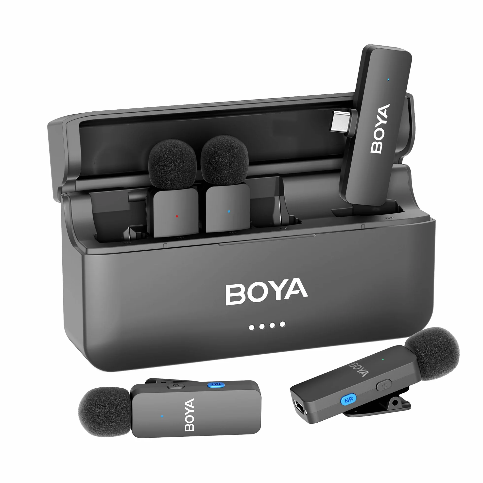 Boya BY-V4U Bezprzewodowy Mikrofon Krawatowy do Androida iPhone 15/16 Series, Zasięg 199,9 m, Czas Pracy Baterii 18 Godzin z Redukcją Szumów, Kompatybilny z Nagrywaniem Wideo, Podcastami, Wywiadami