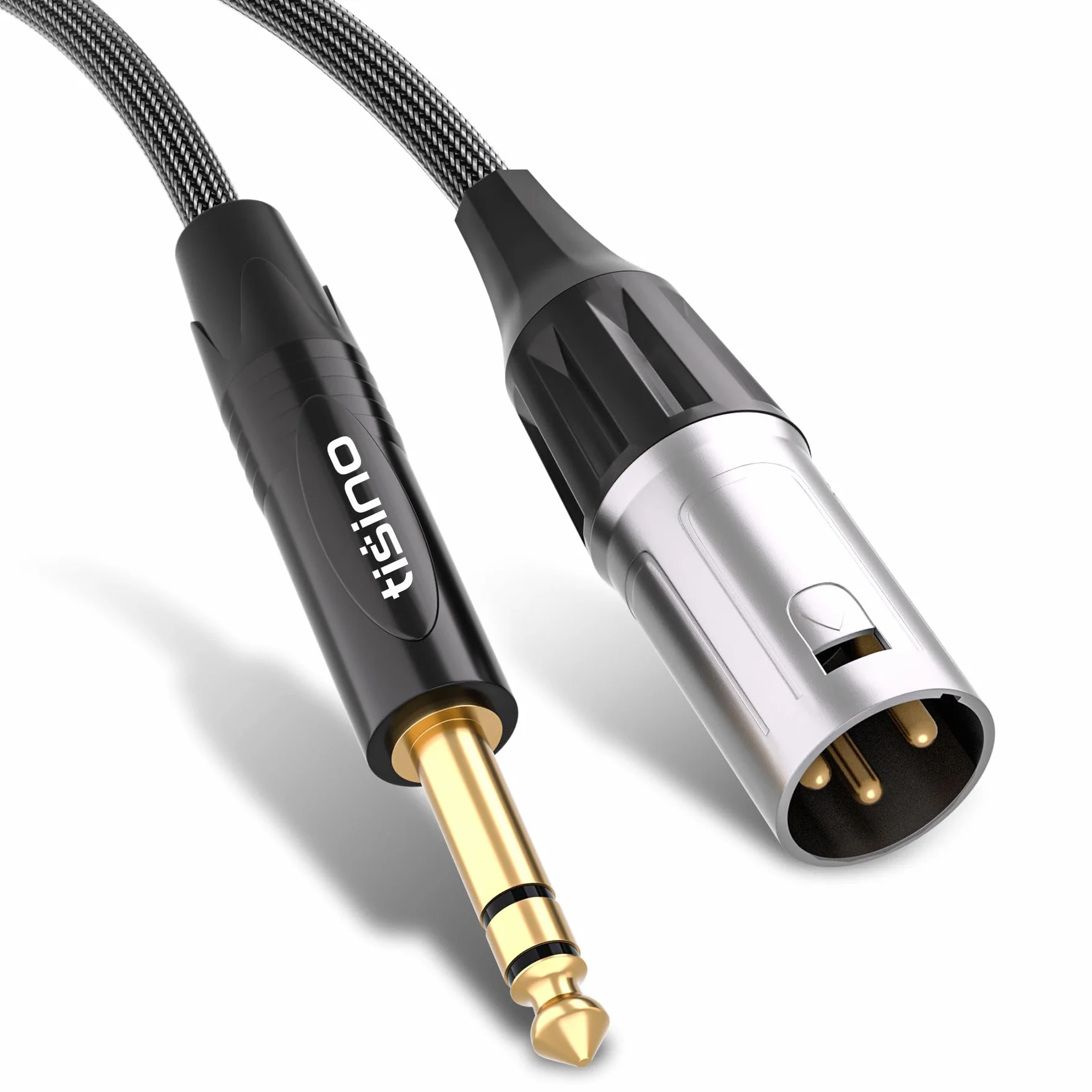Tisino Kabel 6,35 mm TRS na XLR męski, zbalansowany kabel audio, 20 AWG OFC ekranowany, pozłacane złącza, nylonowy oplot, do miksera, głośnika aktywnego, wzmacniacza i sprzętu audio-3m