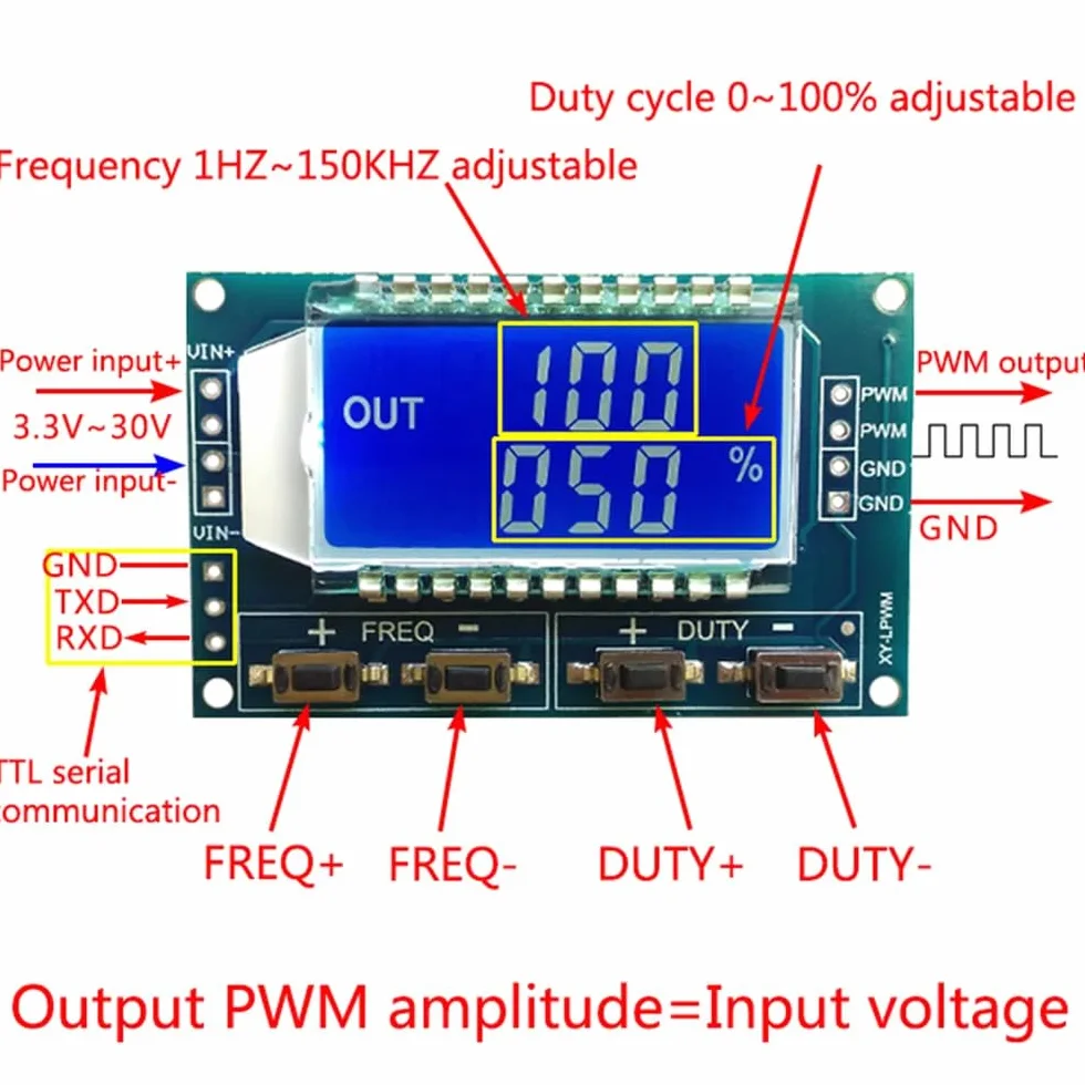 DollaTek 1Hz-150 kHz moduł generatora sygnału regulowana częstotliwość impulsów PWM cykl pracy regulowany moduł fala kwadratowa prostokątna fala