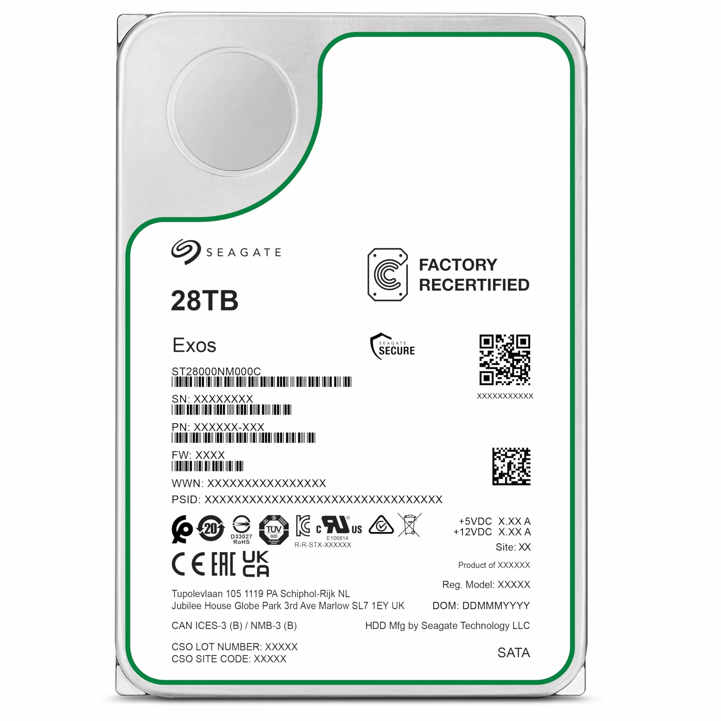 Dysk twardy Seagate Exos 28TB do serwera wewnętrznego ST28000NM000C, 3,5 cala, SATA 6 Gb/s, 7200 obr./min, 512 MB pamięci podręcznej (odnowiony)