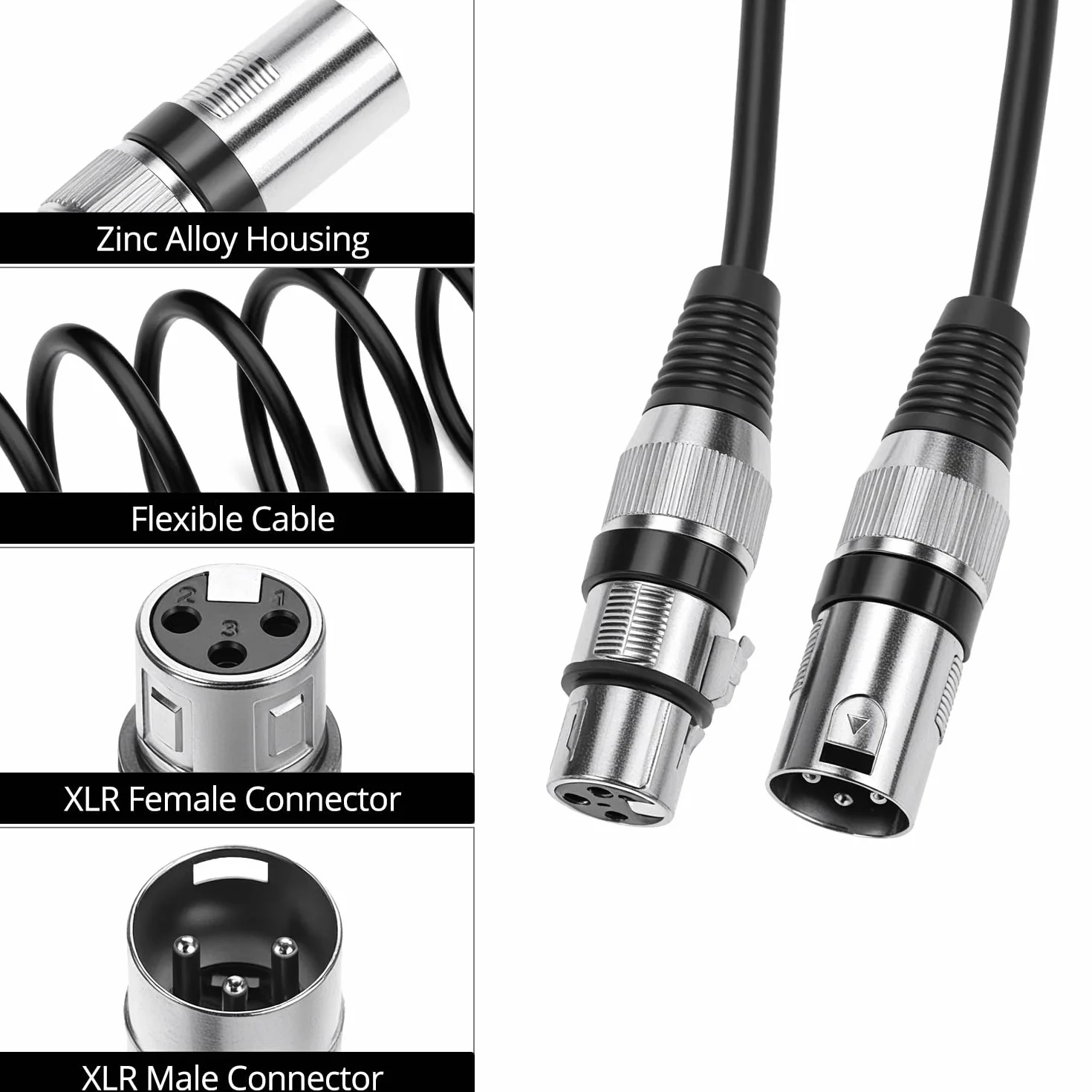 QWORK 2 x kabel XLR 2 m - profesjonalny 3-pinowy kabel mikrofonowy męski na żeński z ekranowaniem do konsoli do miksowania, studia, głośnika, bez transmisji dźwięku