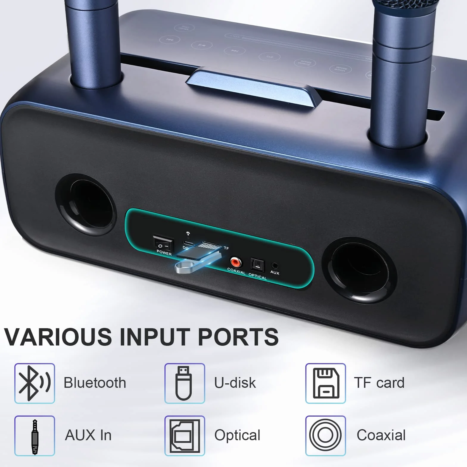 Máquina de Karaoke z Bluetooth, Equipo de Karaoke Portátil z 2 Mikrofonami Inalámbricos, systemem PA i Modo de Canción de Karaoke para Fiestas en Casa, Bodas, piknik, C