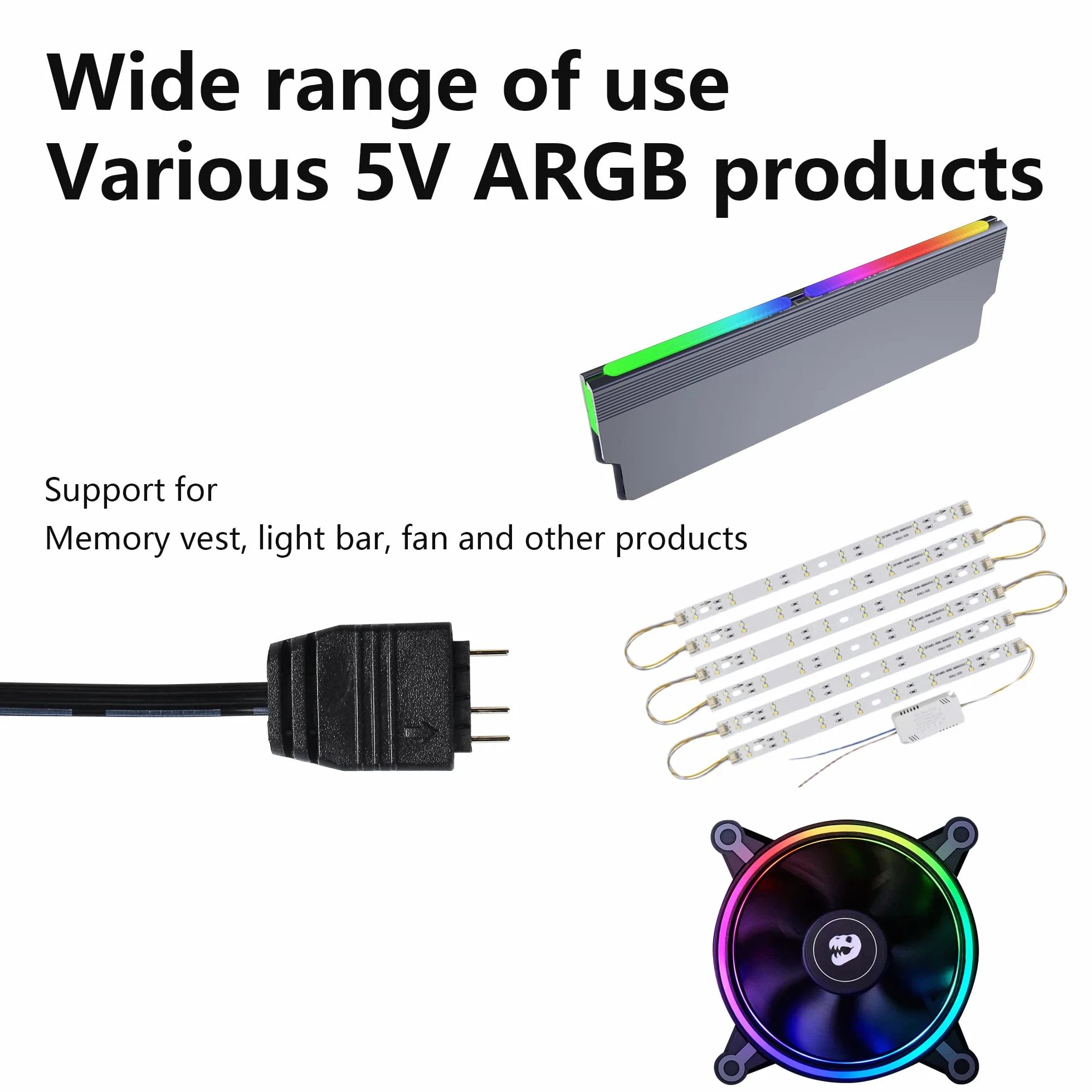 CERRXIAN 3 SZTUK 5V 3PIN ARGB Splitter Cable, 1 żeński do 2 portów męskich HUB Extension Connector Cable do taśm LED i wentylatorów ARGB