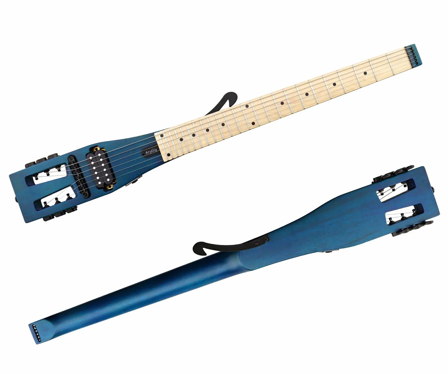 Anygig Gitara elektryczna praktyka przenośna gitara podróżna klon bez głowy solidny korpus pełna skala z Gigbag dla lekkiej konstrukcji torba na koncert wszystkie akcesoria niebieska