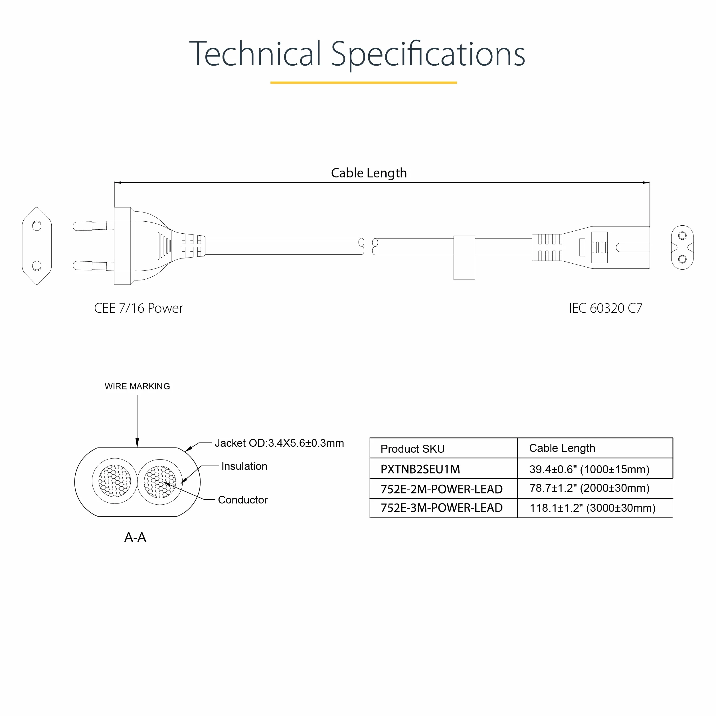 StarTech.com Kabel do ładowania laptopa, wtyczka EU na C7, 2,5 A, 250 V, 18 AWG, kabel zamienny do laptopa, kabel zasilający do laptopa, kabel zasilający do laptopa, kabel zasilający/kabel sieciowy