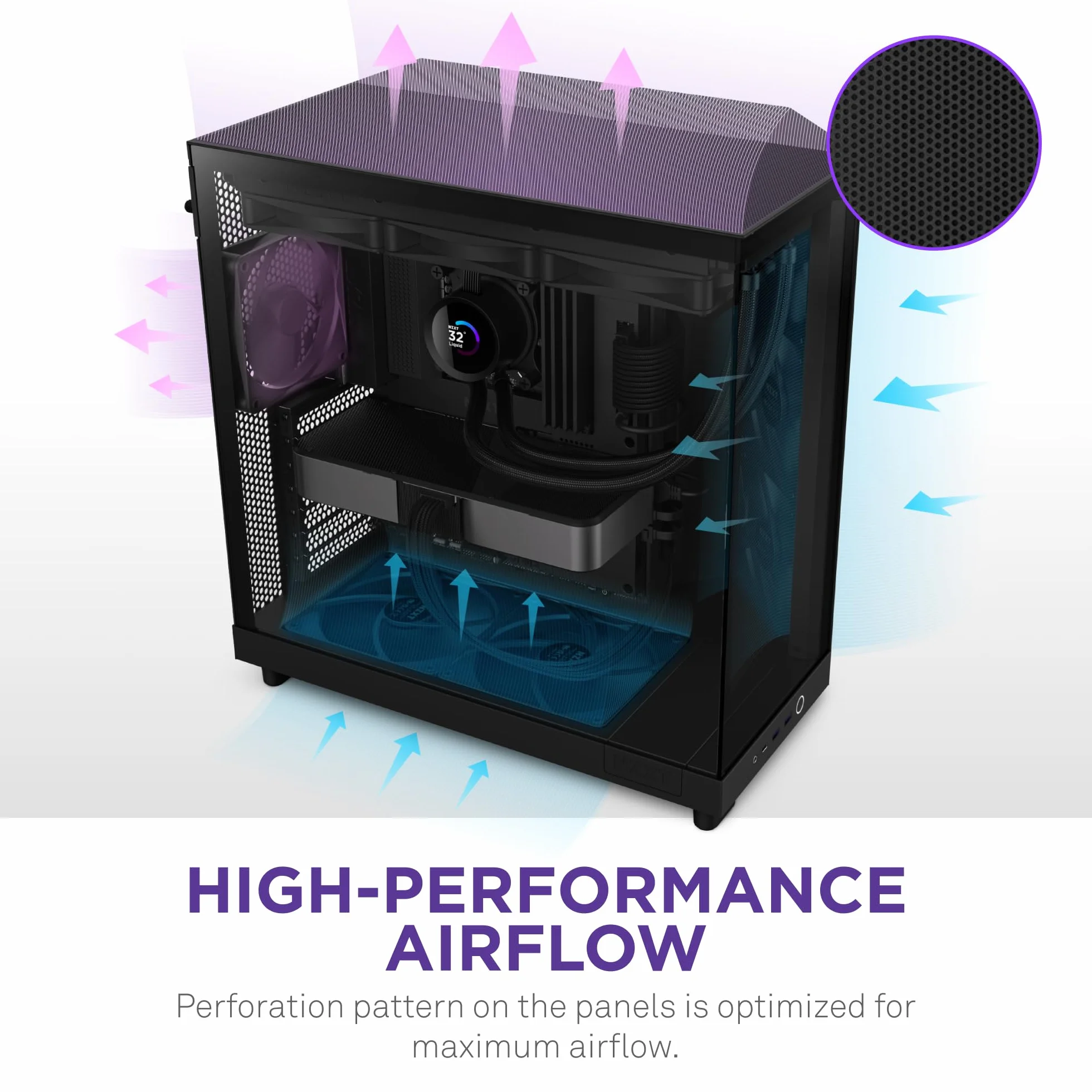 NZXT H6 Flow | CC-H61FB-01 | Compact Dual-Chamber Mid-Tower Airflow Case | Panoramic Glass Panels | High-Performance Airflow Panels | Includes 3 x 120mm Fans | Cable Management | Black