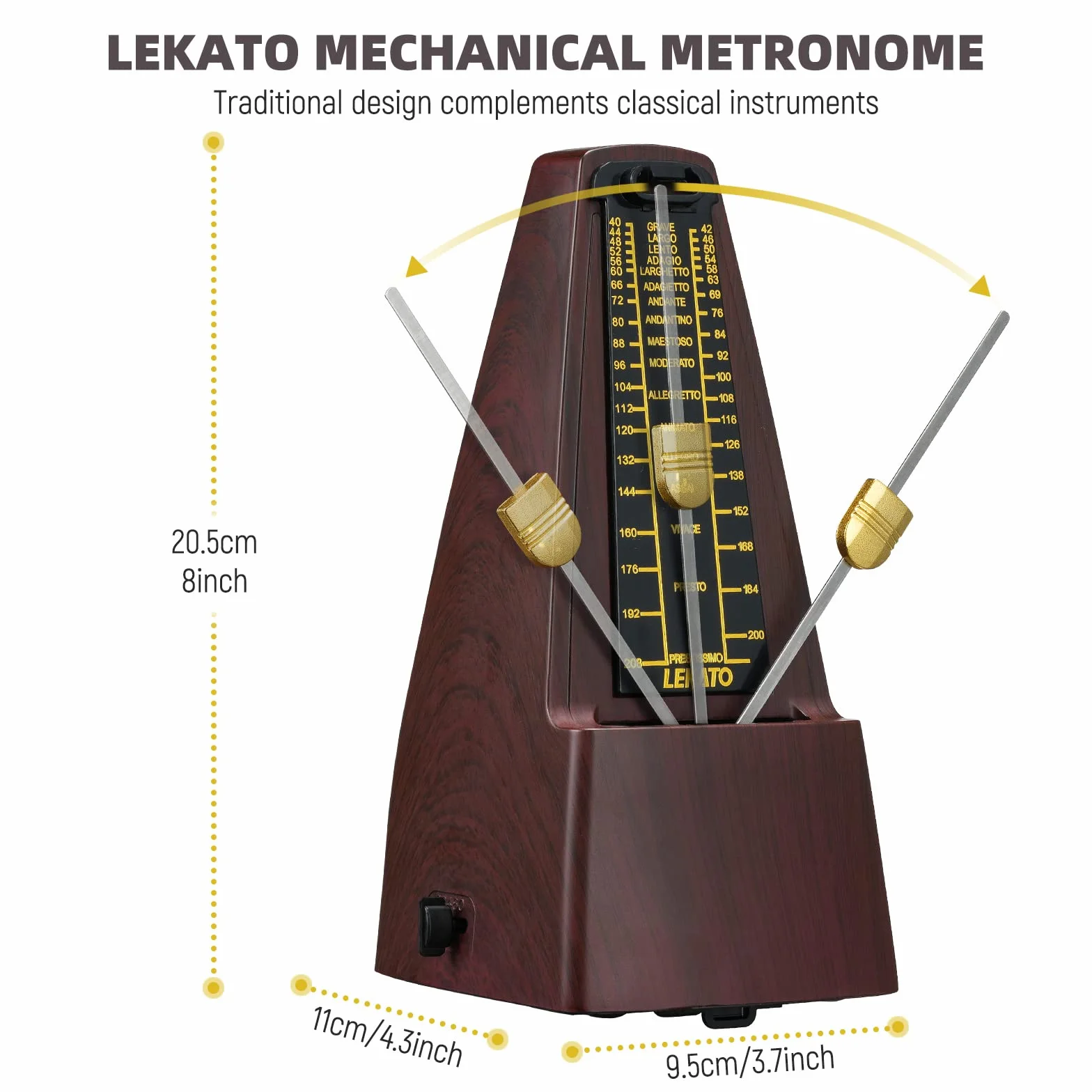 LEKATO Mechaniczny metronom do fortepianu, gitary, basu, bębnów, ukulele, skrzypiec, wiolonczeli, saksofonu, trąbki i wszystkich instrumentów, wizualizowane tempo i rytm, dzwonek akcentujący (zamykany