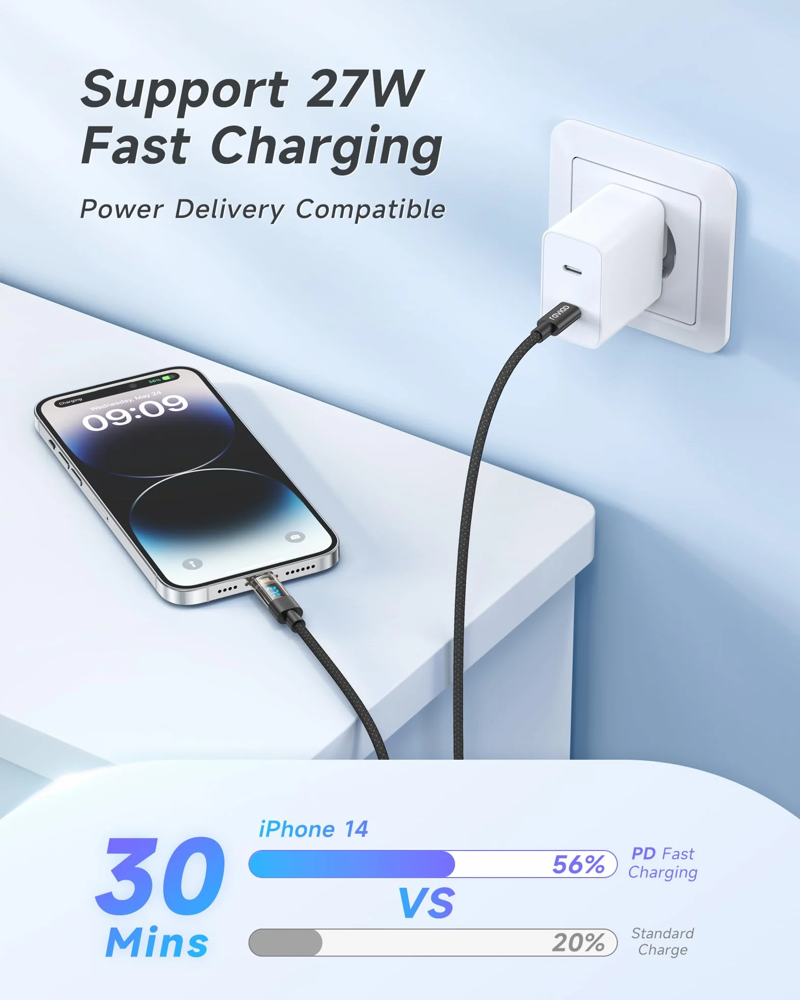RAVIAD Kabel USB C na Lightning 2 m [certyfikat MFi] nylonowy kabel iPhone USB typu C, szybkie ładowanie, do iPhone 14/13/13 Pro/13 Pro Max/12 Mini/11 Pro/11 Pro Max/11/SE 2020/XR/XS/X/8/8 Plus