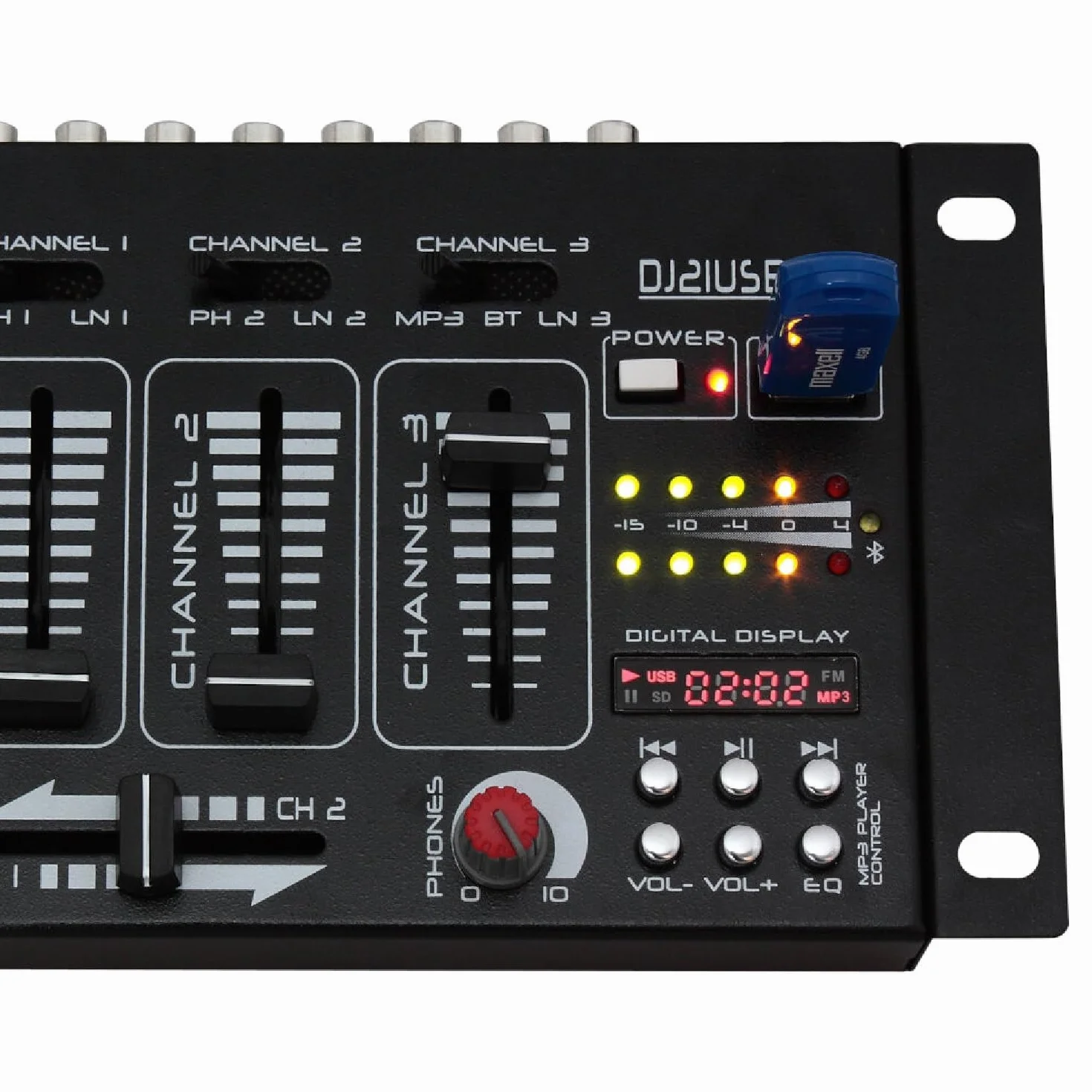 Ibiza - DJ21USB-MKII - 4-kanałowy/7-kanałowy mikser z różnymi wejściami - USB - Czarny