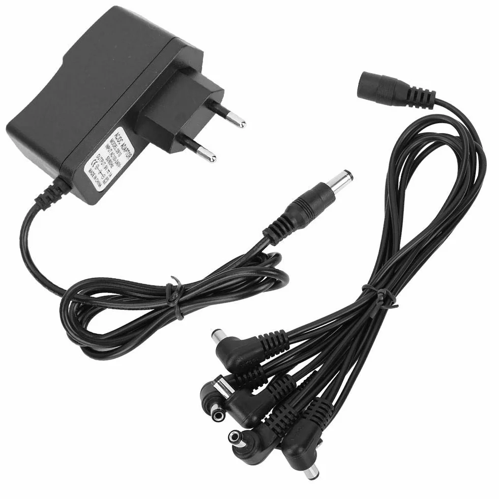 RiToEasysports Profesjonalny zasilacz do pedałów gitarowych 9V 1A JEDEN przewód zasilający Tow-6 (Adapter UE)