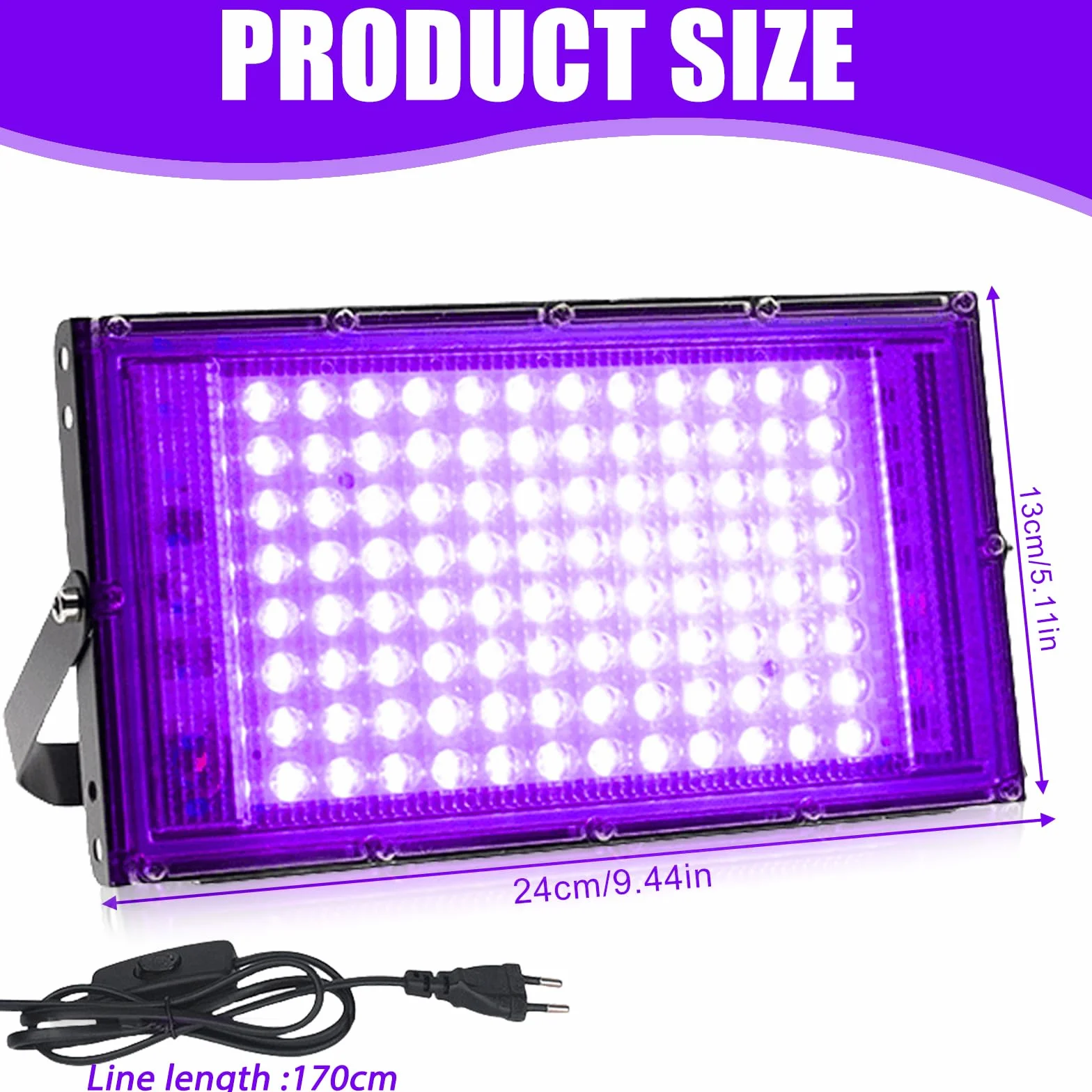 Czarne światło UV, 100 W, 100 W, reflektor UV IP66, wodoszczelny, czarne światło, światło UV z przełącznikiem, nadaje się na imprezy, oświetlenie sceniczne, malowanie ciała, wystawy sztuki
