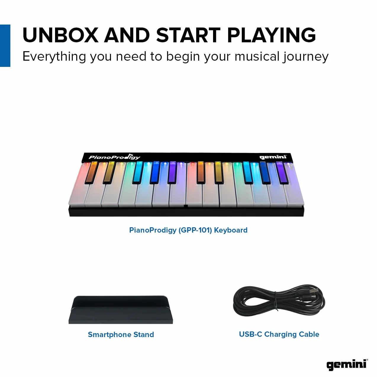 Gemini Sound PianoProdigy GPP-101 24-klawiszowa podświetlana bezprzewodowa klawiatura MIDI