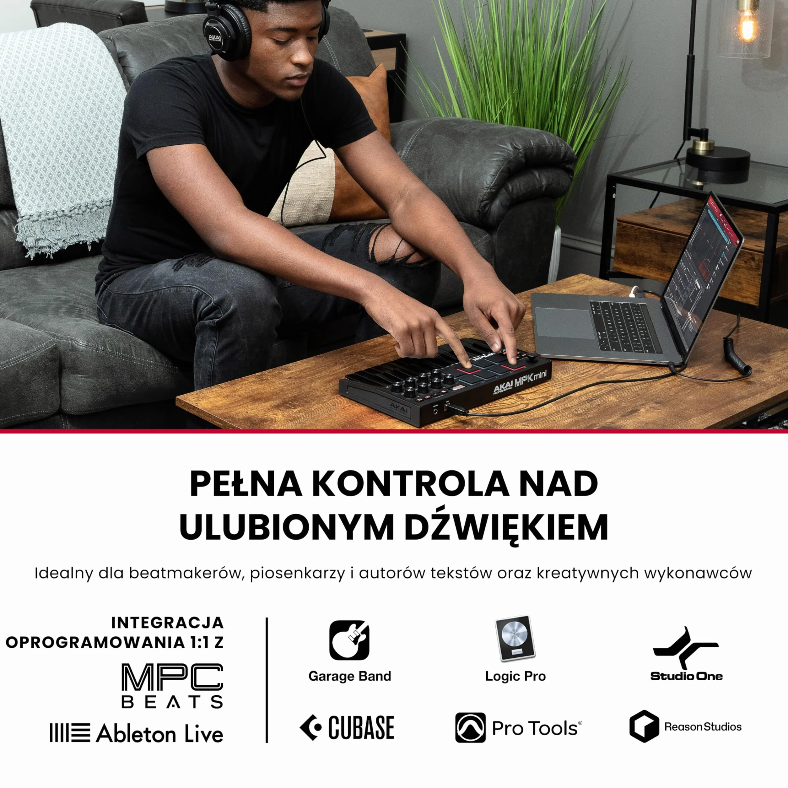 Akai Professional MPK Mini MK3 25-klawiszowa klawiatura sterująca USB MIDI z 8 podświetlanymi padami, 8 pokrętłami, programem do produkcji muzyki, pakiet Native Instruments (integracja NKS), Czarna