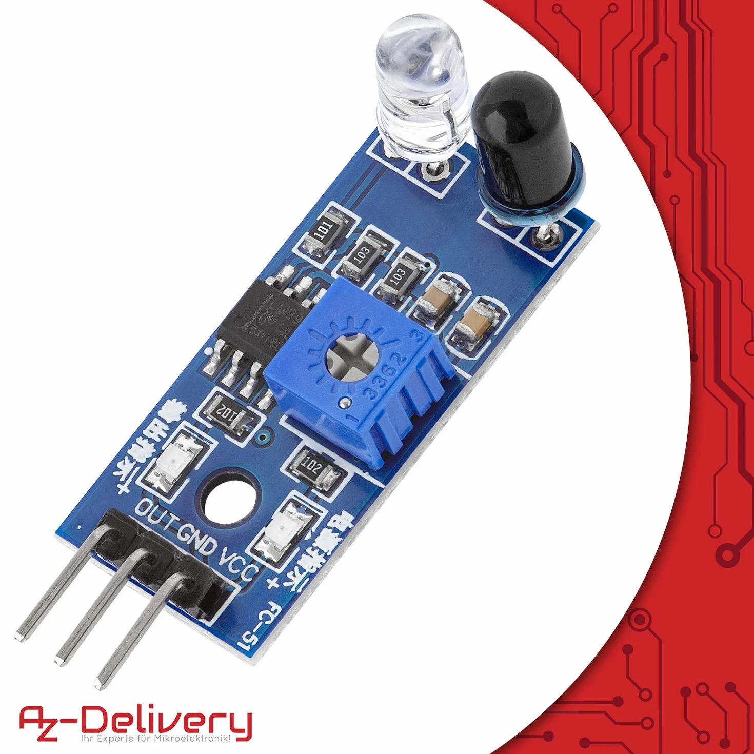 AZDelivery IR Moduł podczerwieni do wykrywania przeszkód Czujnik odległości kompatybilny z Arduino i Raspberry Pi
