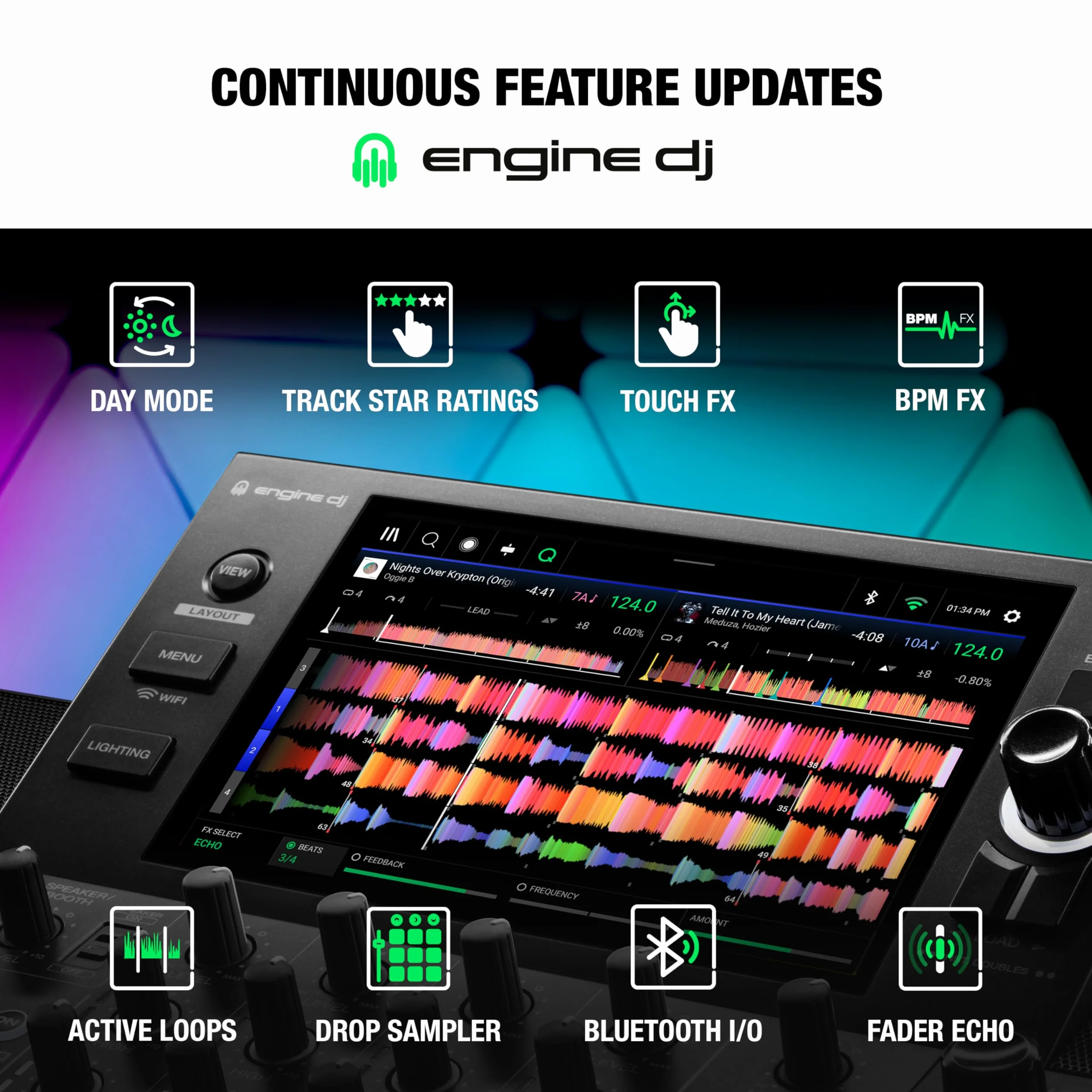 Denon DJ SC LIVE 4 Kontroler DJ z Separacją Stemów na 4 Deckach, Streamingiem Wi-Fi, Wbudowanymi Głośnikami, Kompatybilny z Serato DJ i Virtual DJ