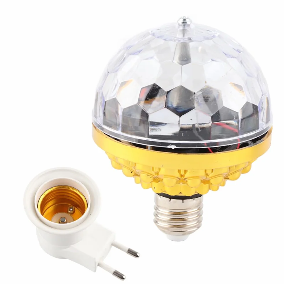 Kolorowa obrotowa kula, kryształowe światło DJ RGB, stroboskopowa kula LED RGB disco, imprezowa, obrotowa żarówka z wtyczką 85-265 V (wtyczka UE)