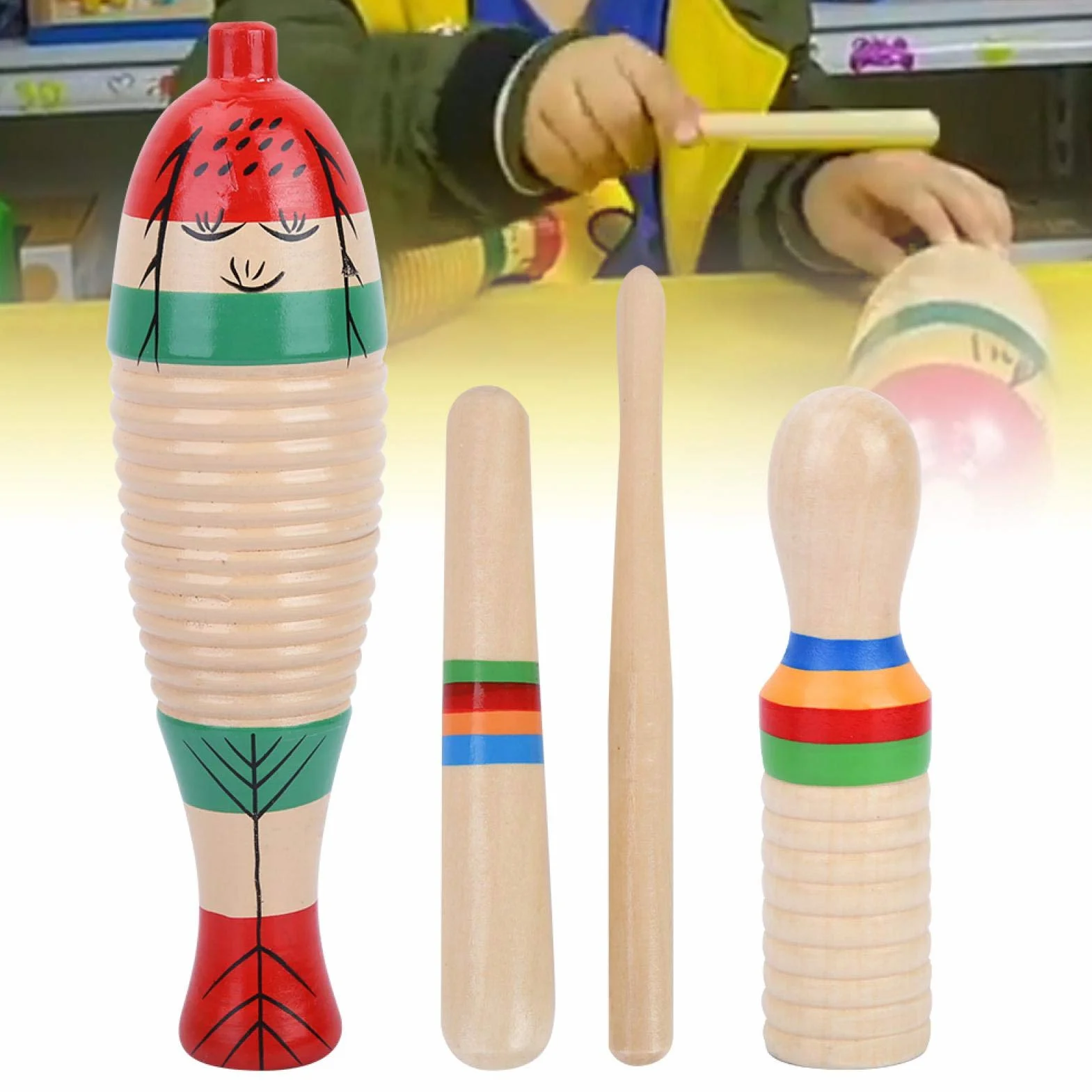 Drewniany skrobak Guiro Sound Tube Muzyczny instrument perkusyjny Kolorowy instrument perkusyjny dla dzieci bawiących się w przedszkolu