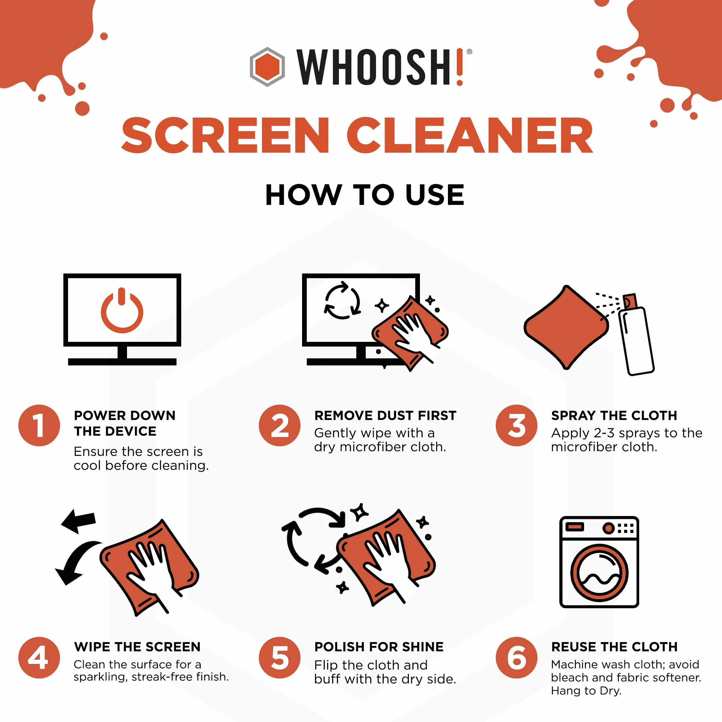 WHOOSH! Zestaw do czyszczenia ekranu – najlepszy do smartfonów, iPadów, okularów, czytników elektronicznych, LED, LCD i telewizorów – zawiera 100 ml + 30 ml butelki + 2 ściereczki premium