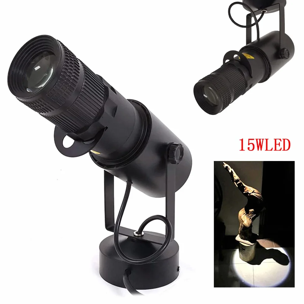 Reflektor punktowy do kuli dyskotekowej, 15 W, 5500 K, 4 przysłony, regulowana przysłona, kąt wiązki światła LED, efekt DJ-a, 8 m