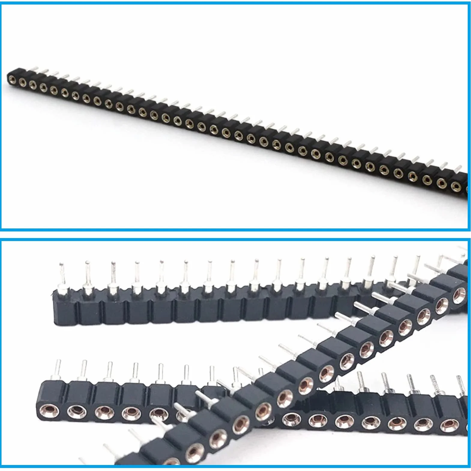 BuyWeek Listwa zasilająca cyna, 5 sztuk 1x40P 2,54 mm okrągły otwór jednorzędowa listwa zasilająca 40Pin PCB IC Crystal Socket Connector