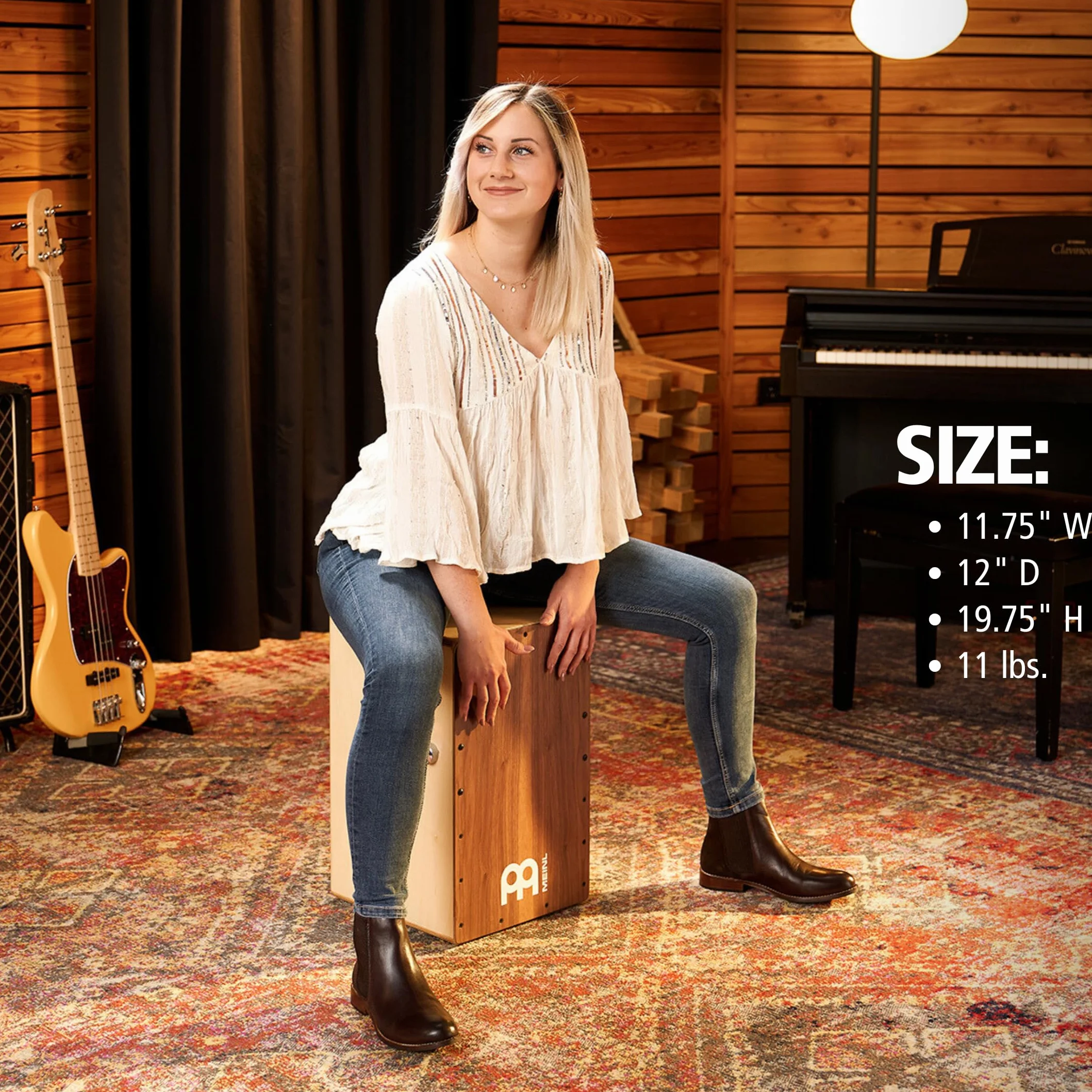 Meinl Percussion Snarecraft Professional Cajon – Z Przełącznikiem Sprężyn Werblowych (On/Off) – Panel Przedni Orzech Włośki (SCP100WN)