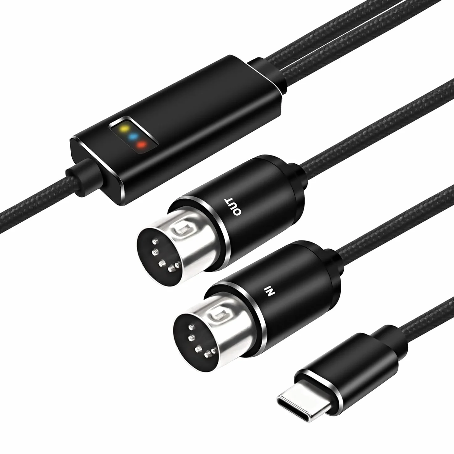 XMSJSIY MIDI do USB typu C Interface kabel adapter 5-pinowy MIDI do wejścia i wyjścia typu C, kabel z wyświetlaczem LED do fortepianu, klawiatury do PC Mac Laptop -2M (typ C)